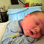 Dexter joined the competition — help win amazing prizes! baby, sleeping, infant, blanket, onesie, close_up, face, peaceful, indoors, cozy, bassinet, nursery, soft, child, newborn, person, home, furniture, blue, patterned_clothing
