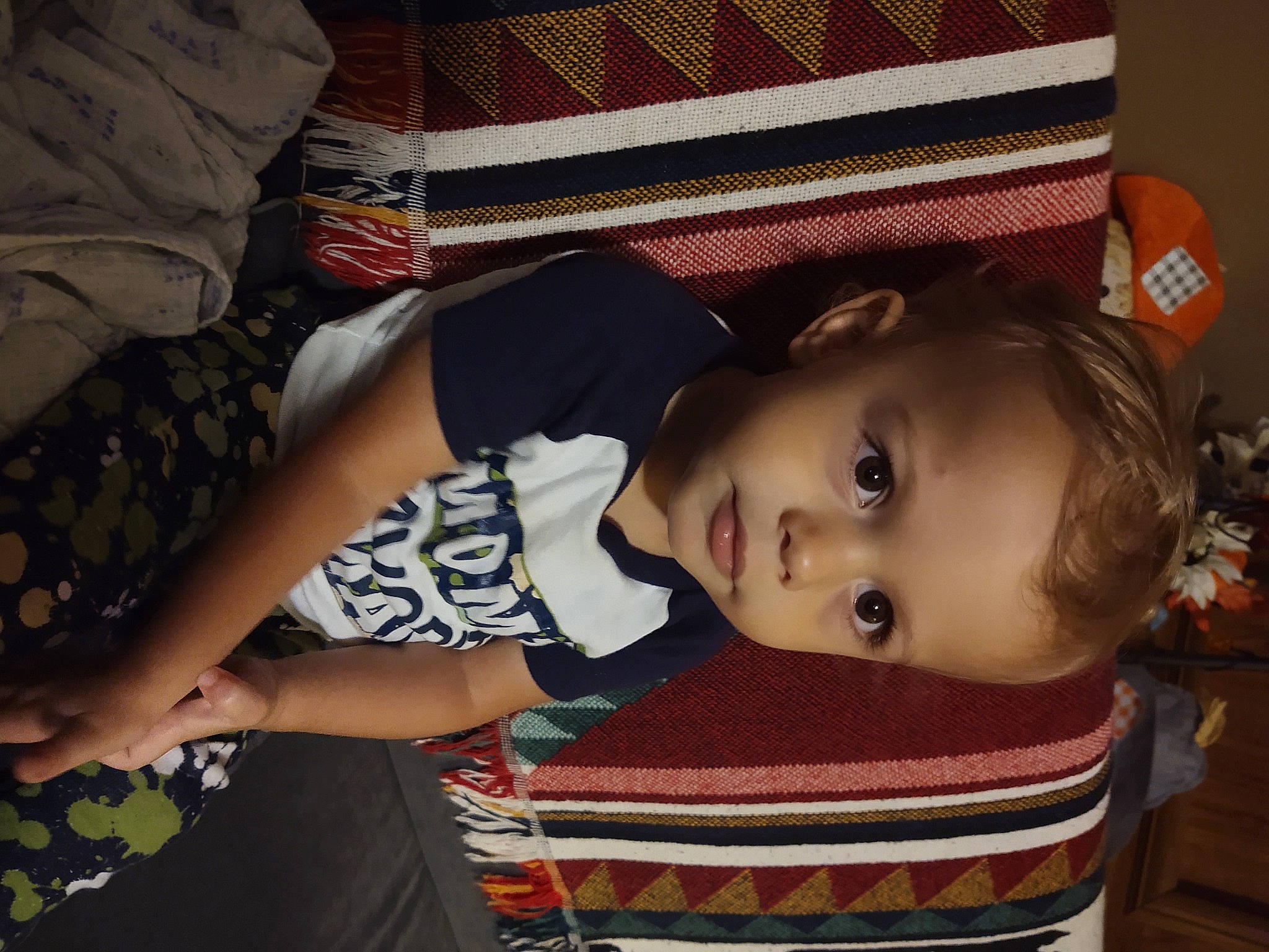 Liam joined the competition — help win amazing prizes! baby, baby_products, baby_toddler_clothing, cheek, child, comfort, flooring, fun, mouth, pattern, person, room, sitting, smile, textile, toddler