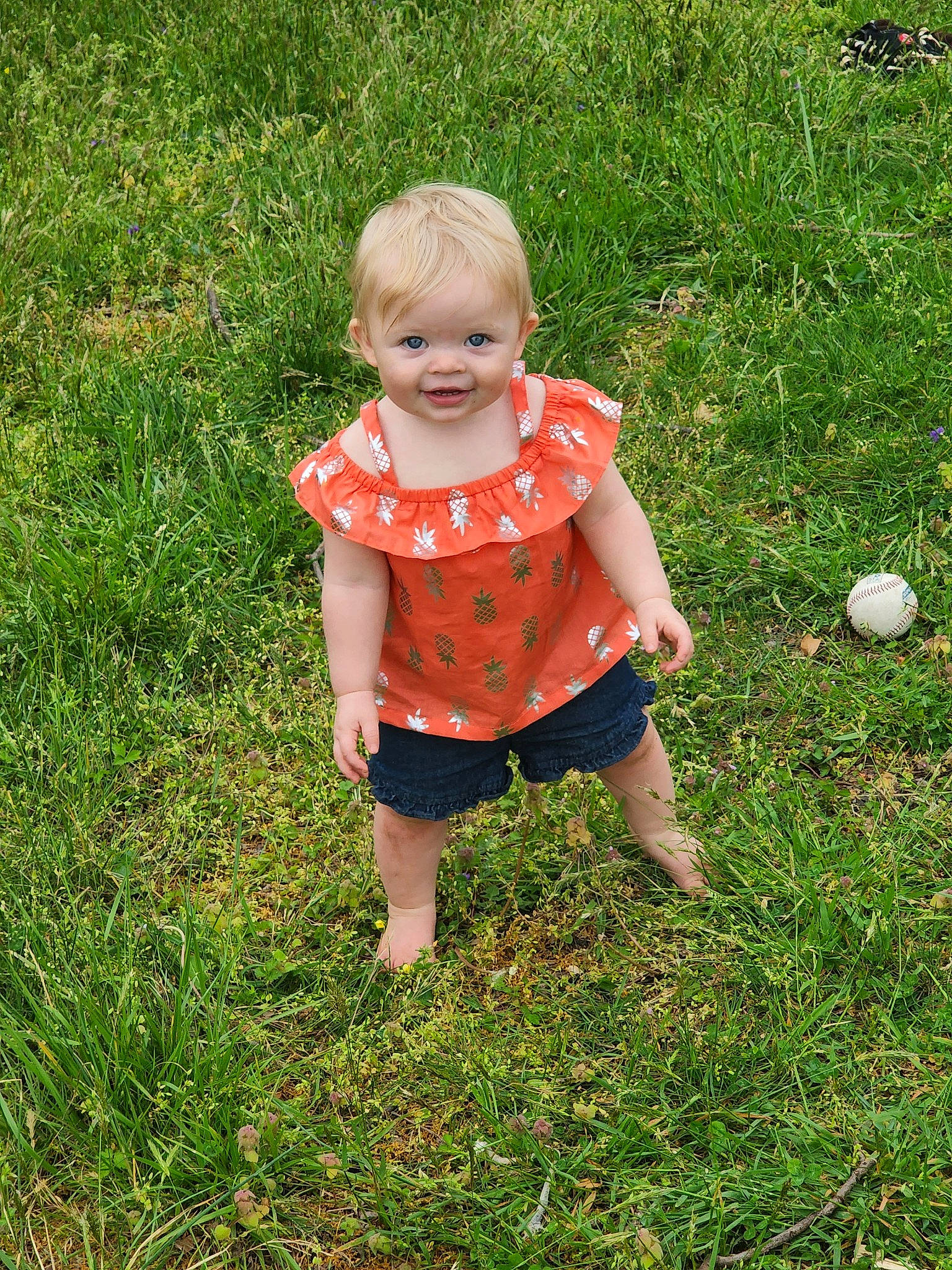 Emma joined the competition — help win amazing prizes! baby, baby_toddler_clothing, ball, child, fun, garden, grass, grass_family, grassland, groundcover, happy, joy, lawn, meadow, pattern, people_in_nature, person, plant, smile, soil