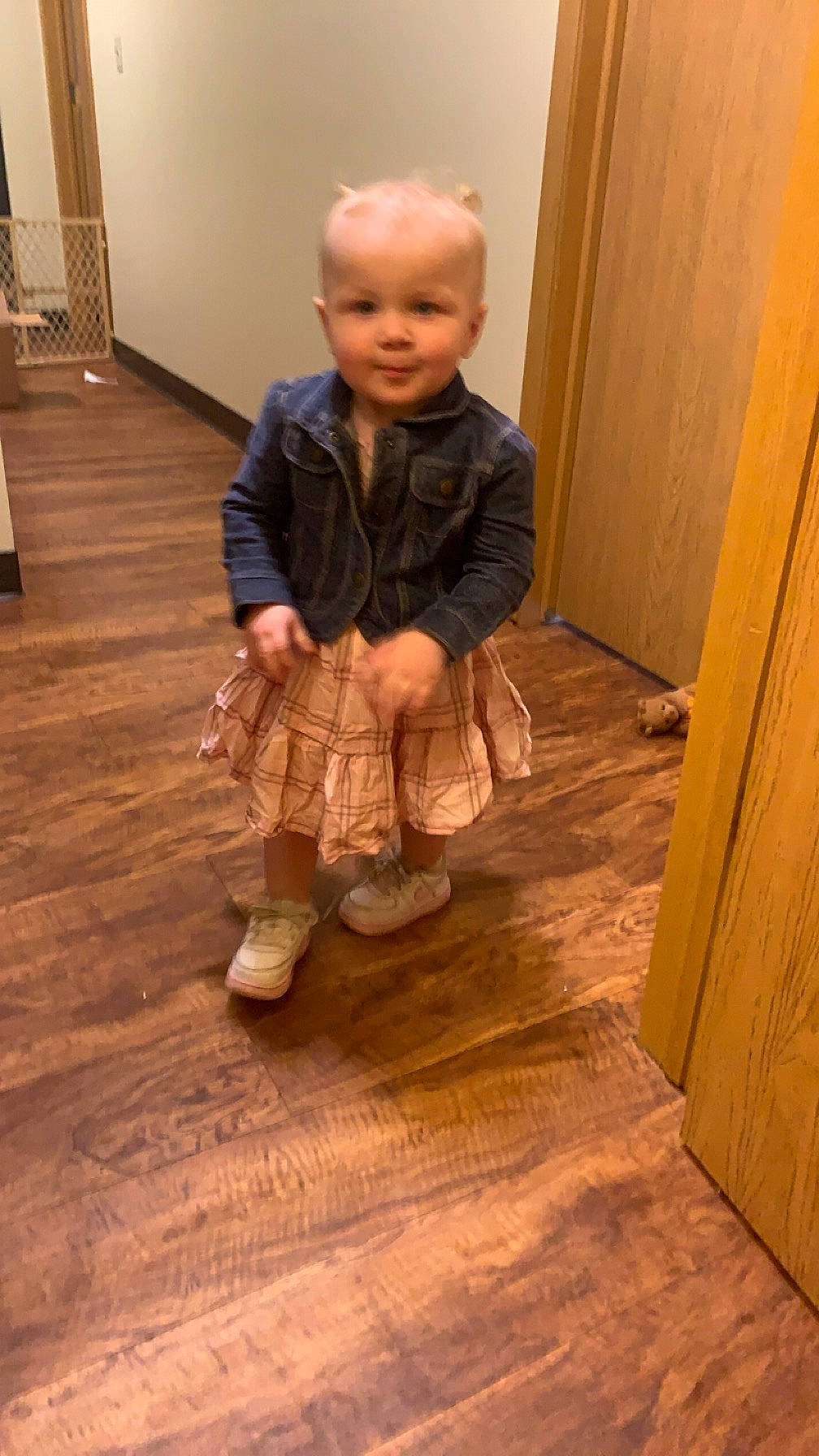 Aubriella is registered to the contest to win money with this photo: baby, baby_toddler_clothing, child, door, floor, flooring, fun, hardwood, laminate_flooring, pattern, person, plank, plywood, sitting, sleeve, smile, toddler, varnish, wood, wood_flooring