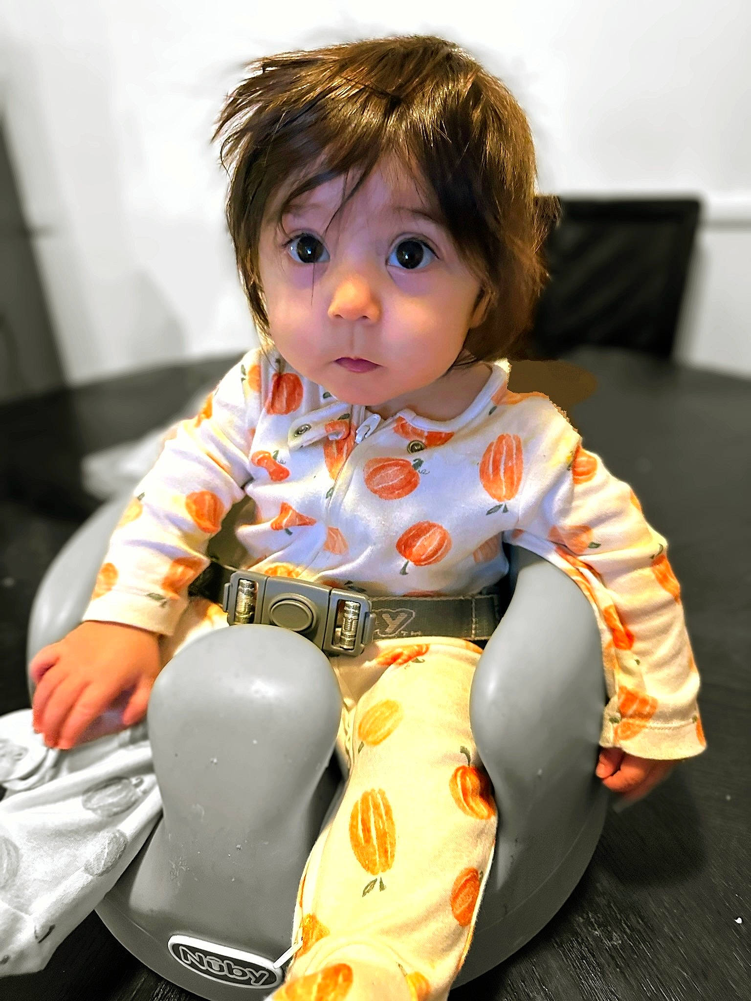 Arianna joined the competition — help win amazing prizes! baby, baby_toddler_clothing, baby_toys, carmine, cheek, child, doll, dress, face, figurine, flooring, fun, hair, human_leg, pattern, person, play, sitting, sleeve, surprise