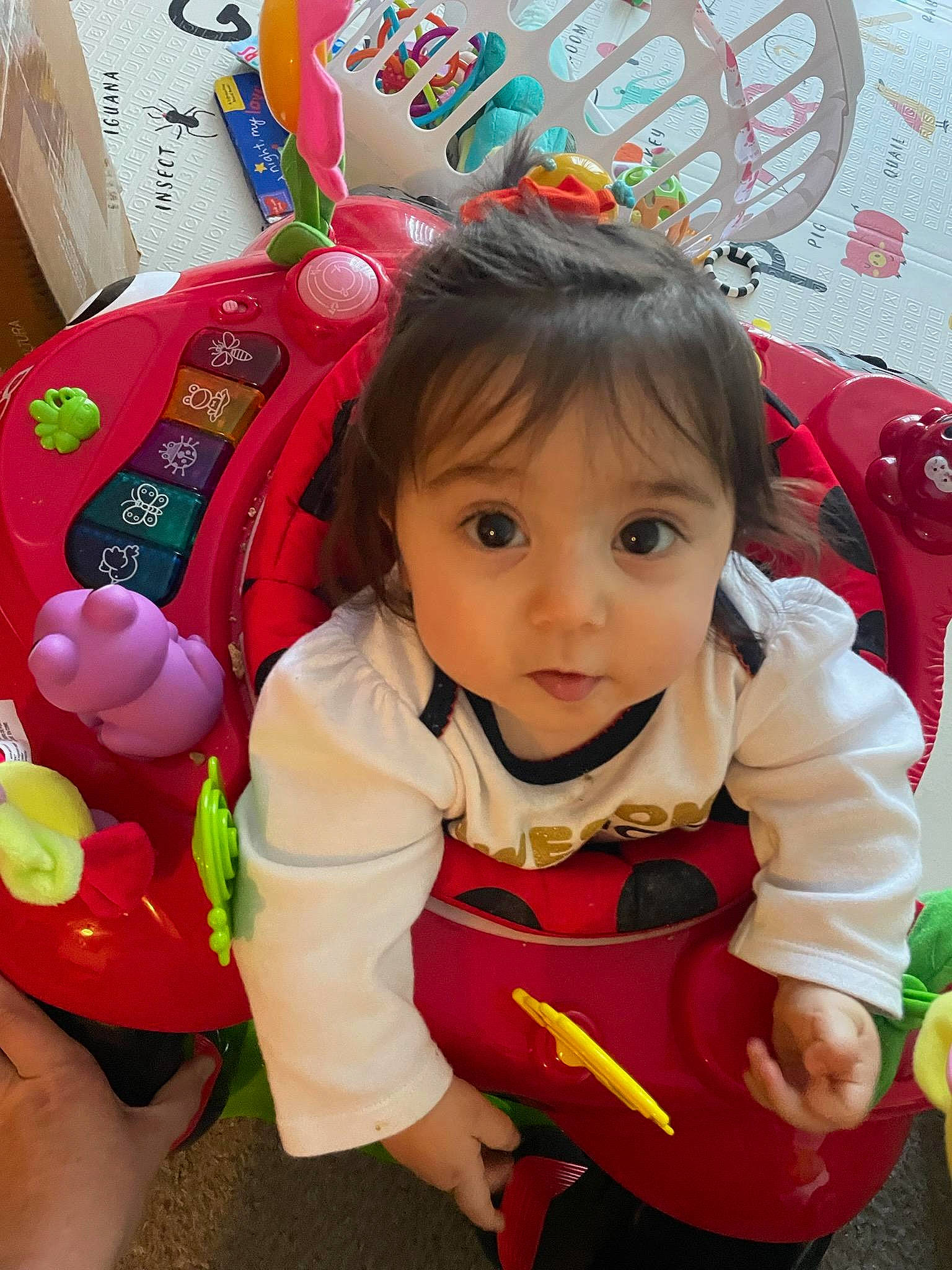 Arianna joined the competition — help win amazing prizes! baby, baby_playing_with_toys, baby_products, baby_toddler_clothing, baby_toys, cheek, child, event, eye, fun, hair, happy, head, person, play, sitting, skin, smile, textile, toddler