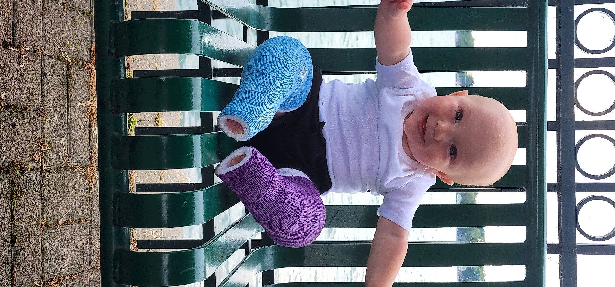 Reid joined the competition — help win amazing prizes! baby, baby_toddler_clothing, child, elbow, electric_blue, fun, happy, hat, human_leg, joy, leisure, pattern, person, product, purple, sleeve, smile, thigh, thumb, toddler