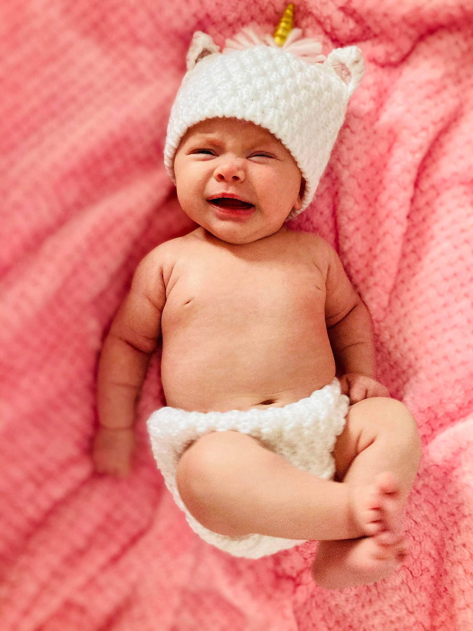 Katarina joined the competition — help win amazing prizes! baby, baby_laughing, baby_sleeping, baby_toddler_clothing, beanie, bonnet, child, costume_accessory, headgear, headwear, knit_cap, person, pink, skin, smile, toddler
