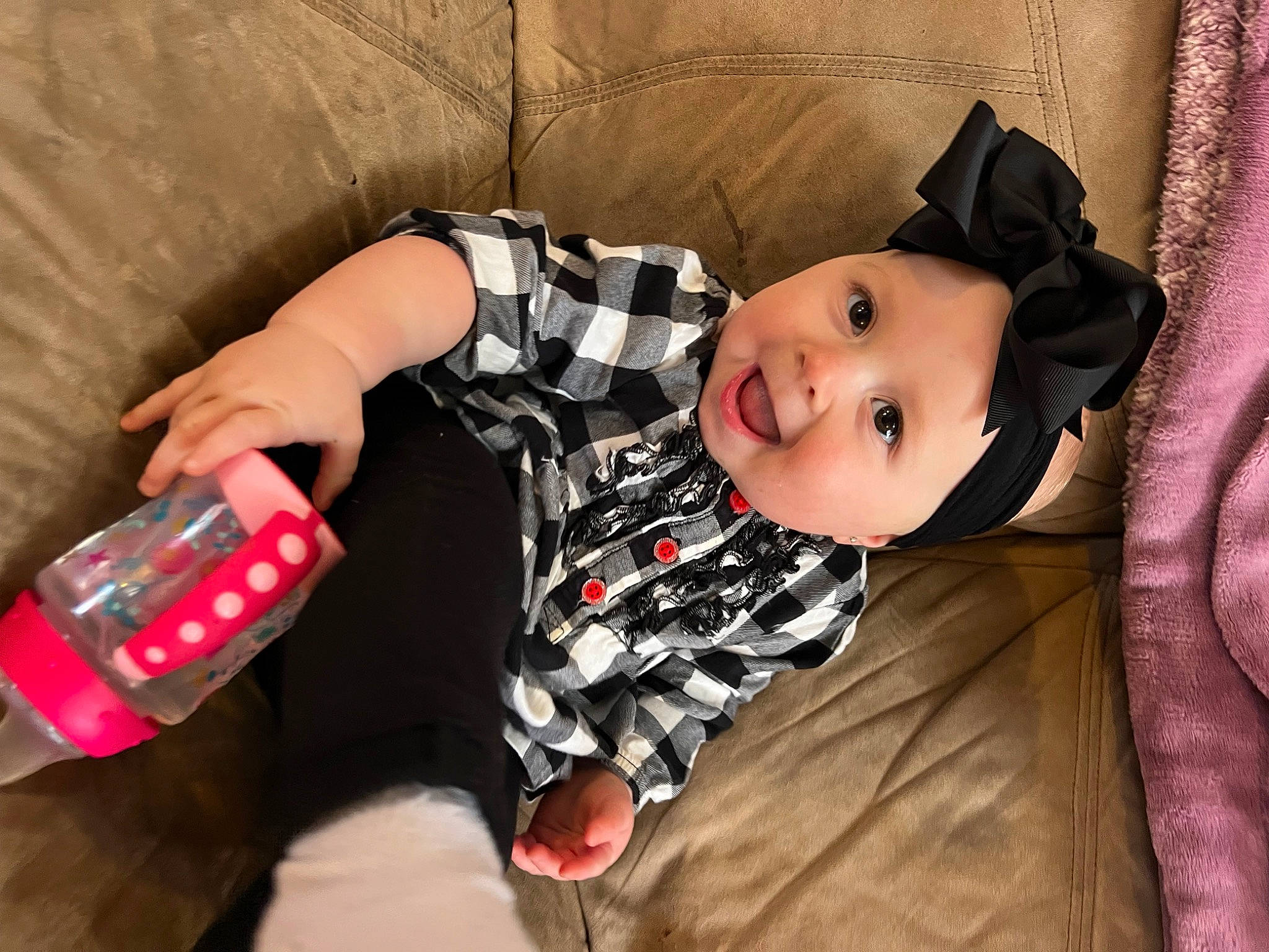 Paislee joined the competition — help win amazing prizes! baby, baby_products, baby_toddler_clothing, carmine, child, comfort, fun, happy, headwear, human_leg, joy, nail, pattern, person, pink, red, sitting, skin, smile, sock