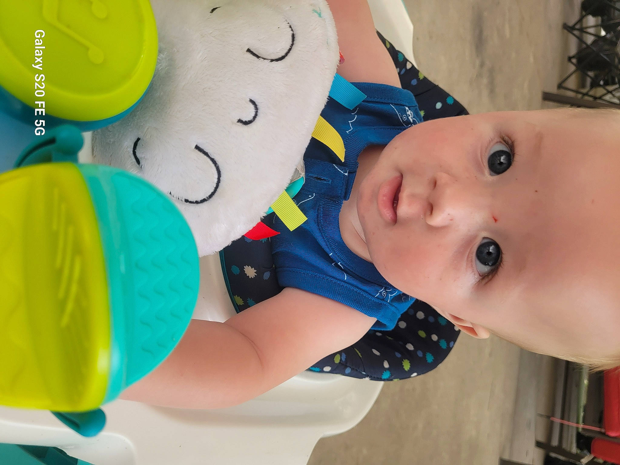 Levi joined the competition — help win amazing prizes! baby, baby_playing_with_toys, baby_toddler_clothing, balloon, child, clothing, electric_blue, event, facial_expression, fun, happy, leisure, party_supply, pattern, person, product, t_shirt, textile, toddler, toy