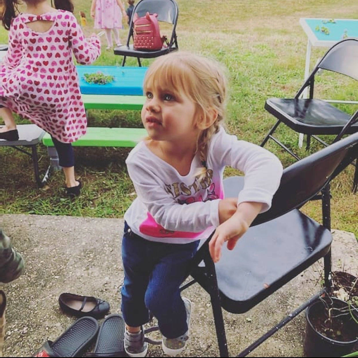 Audrey joined the competition — help win amazing prizes! chair, fun, furniture, grass, green, hairstyle, lap, leg, leisure, outdoor_furniture, person, photograph, product, public_space, recreation, sharing, shoe, sneakers, style, summer