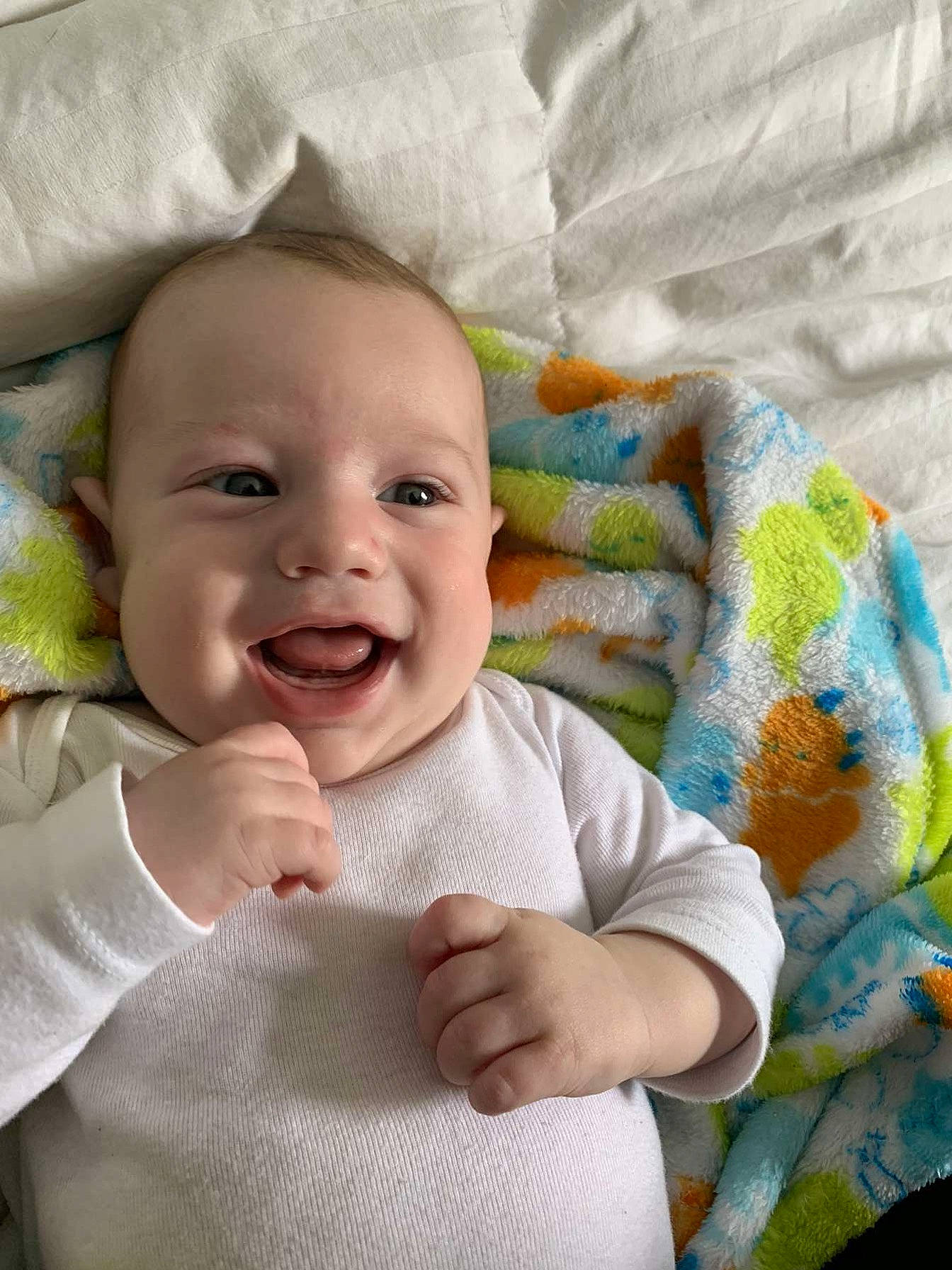 Nash joined the competition — help win amazing prizes! baby, baby_products, blanket, child, finger, hand, person, product, skin, smile, toddler