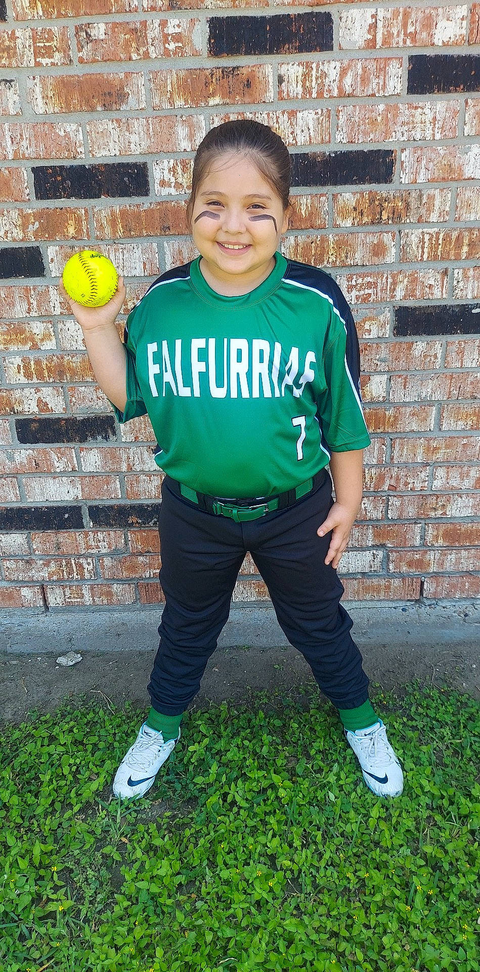 Ava joined the competition — help win amazing prizes! ball, competition_event, electric_blue, grass, green, happy, head, jersey, joy, leisure, logo, person, player, sleeve, smile, sports, sportswear, t_shirt, team_sport, thigh