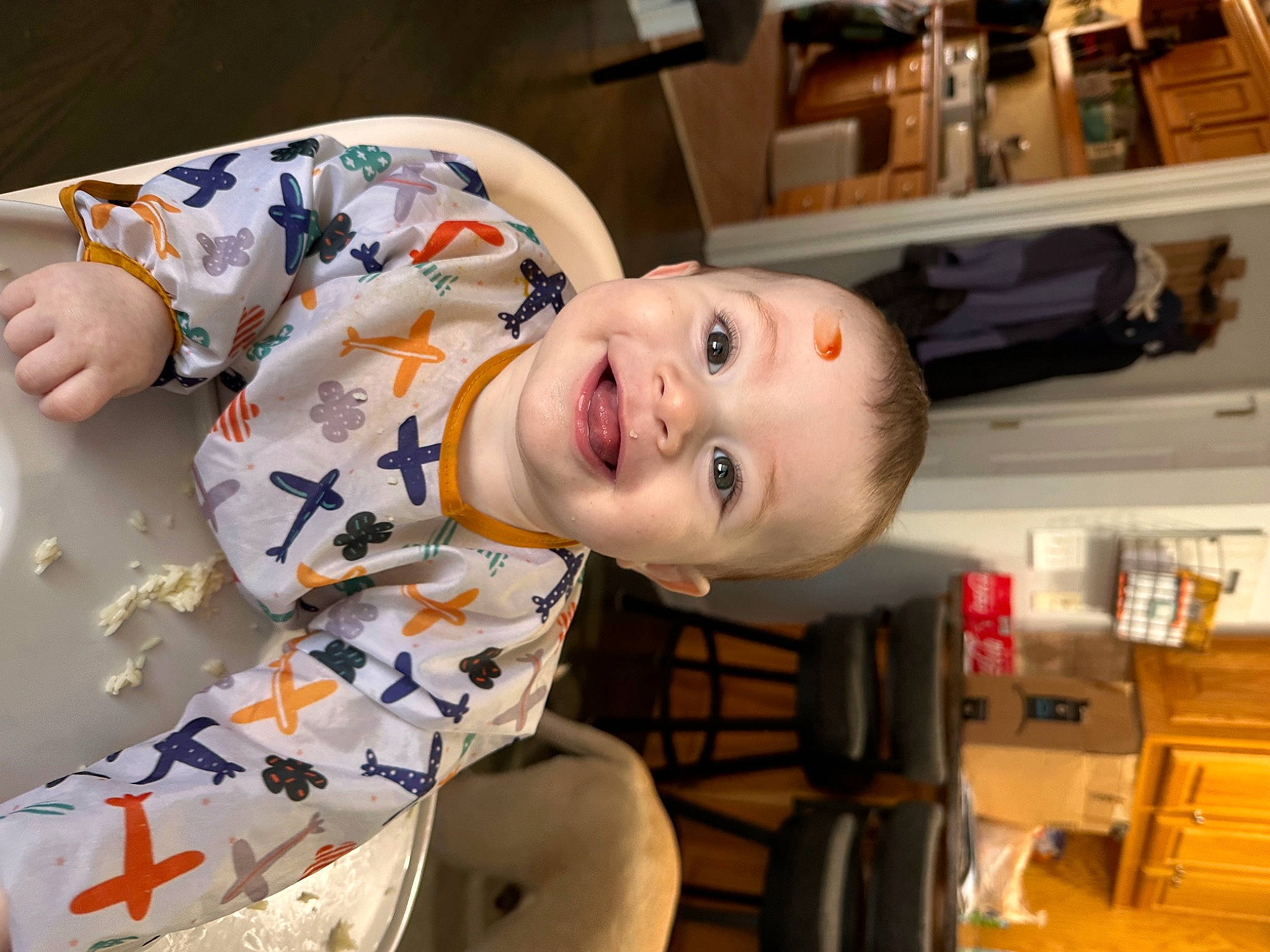 Sterling joined the competition — help win amazing prizes! baby, baby_laughing, baby_toddler_clothing, chair, child, fun, happy, joy, person, play, room, shelf, sitting, sleeve, smile, t_shirt, toddler, wood