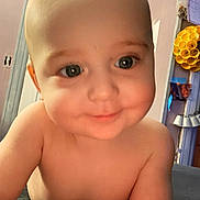 Jackdaniel joined the competition — help win amazing prizes! baby, infant, child, face, eyes, smile, cheeks, bare_chest, closeup, portrait, indoor, bedroom, toy, lamp, doorway, skin, cute, playful, young_child, photography