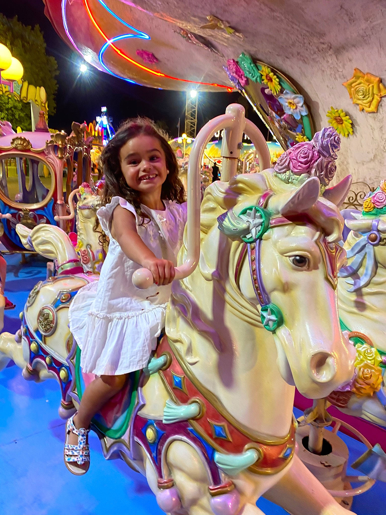 Mizzy participe au concours pour gagner de l'argent avec cette photo : amusement_park, amusement_ride, carousel, fair, festival, fun, happy, holiday, horse, horse_tack, joy, livestock, magenta, mane, mythical_creature, pack_animal, park, person, purple, working_animal