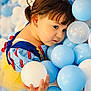 Paulette is registered to the contest to win money with this photo: child, toddler, ball_pit, plastic_balls, blue_balls, white_balls, costume, snow_white, dress, cute, portrait, playful, innocent, face, hand, indoor, soft_lighting, close_up, young_child, fun