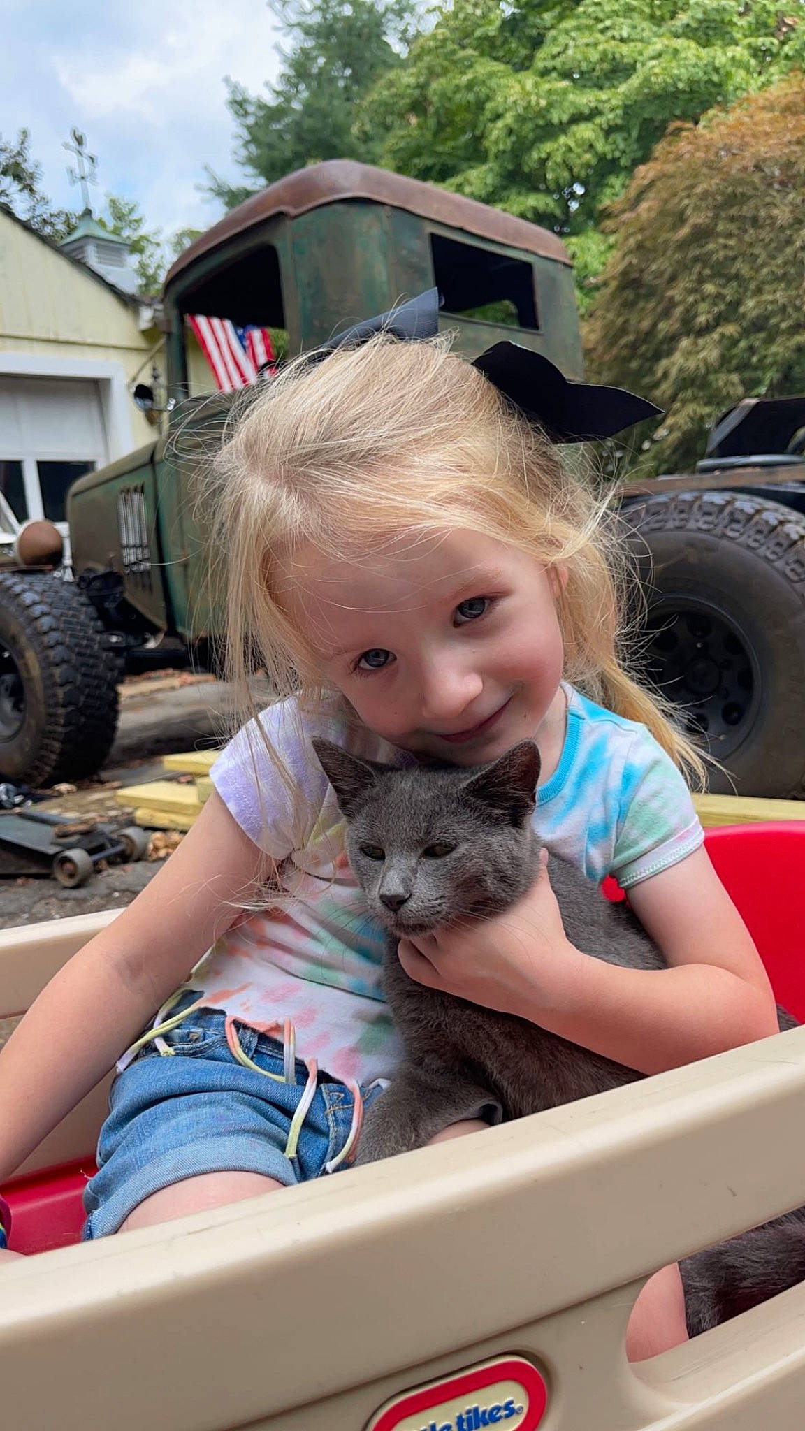 Serenity joined the competition — help win amazing prizes! automotive_design, automotive_exterior, automotive_tire, bumper, carnivore, cat, child, felidae, fun, grass, leisure, motor_vehicle, person, recreation, summer, t_shirt, tire, toddler, tree, vehicle