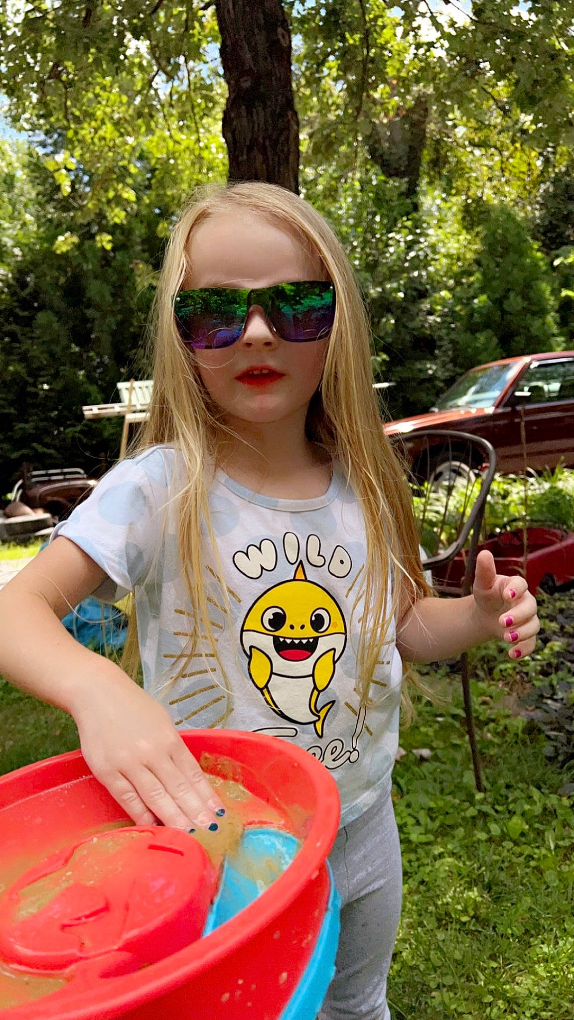 Serenity joined the competition — help win amazing prizes! cool, eyewear, facial_expression, fun, glasses, goggles, grass, happy, leisure, people_in_nature, person, pink, plant, public_space, summer, sunglasses, t_shirt, tire, vision_care, wheel