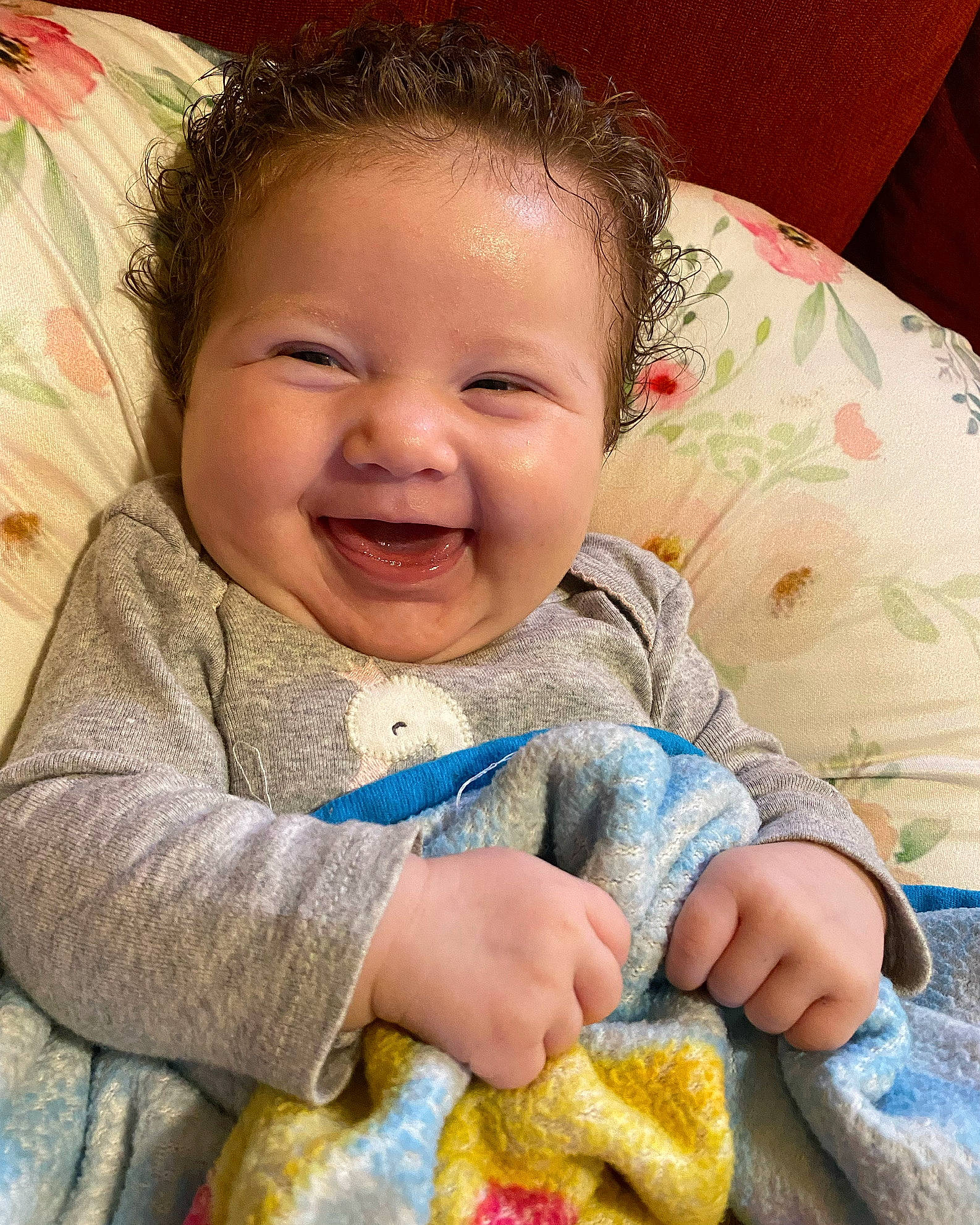 Jocelynn is registered to the contest to win money with this photo: baby, baby_toddler_clothing, cheek, comfort, eye, face, finger, happy, head, iris, joy, lip, mouth, nose, organ, people, person, skin, sleeve, smile