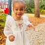 child, cute, daylight, dress, flower_embroidery, girl, greenery, happy, leaves, nature, outdoor, path, person, portrait, princess, smiling, tiara, trees, white_dress, young_child
