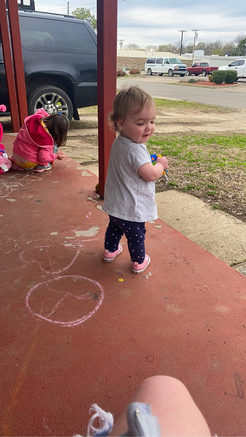 Adelyn joined the competition — help win amazing prizes! asphalt, car, child, flooring, fun, grass, leisure, person, pink, plant, red, road_surface, sidewalk, sky, snapshot, summer, tire, toddler, water, wheel