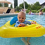 Aylan participe au concours pour gagner de l'argent avec cette photo : baby, background, blue, child, float, handle, hands, inflatable_ring, legs, outdoor, people, playful, pool, relaxation, smile, summer, sunny, swimming, water, yellow
