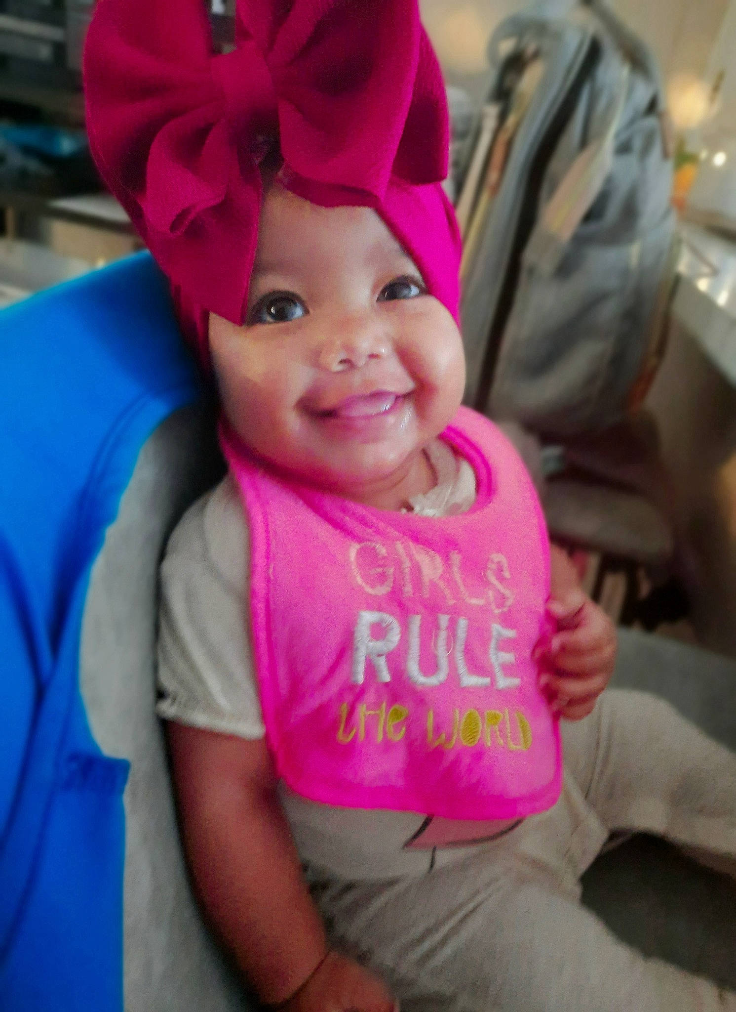 Mckayla joined the competition — help win amazing prizes! baby, baby_toddler_clothing, beanie, cap, child, cool, costume_hat, electric_blue, facial_expression, fashion_accessory, fun, happy, headwear, joy, magenta, person, pink, purple, selfie, sleeve