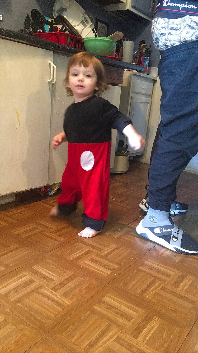 Zander joined the competition — help win amazing prizes! child, costume, floor, flooring, leg, person, shoe, standing, toddler, wood