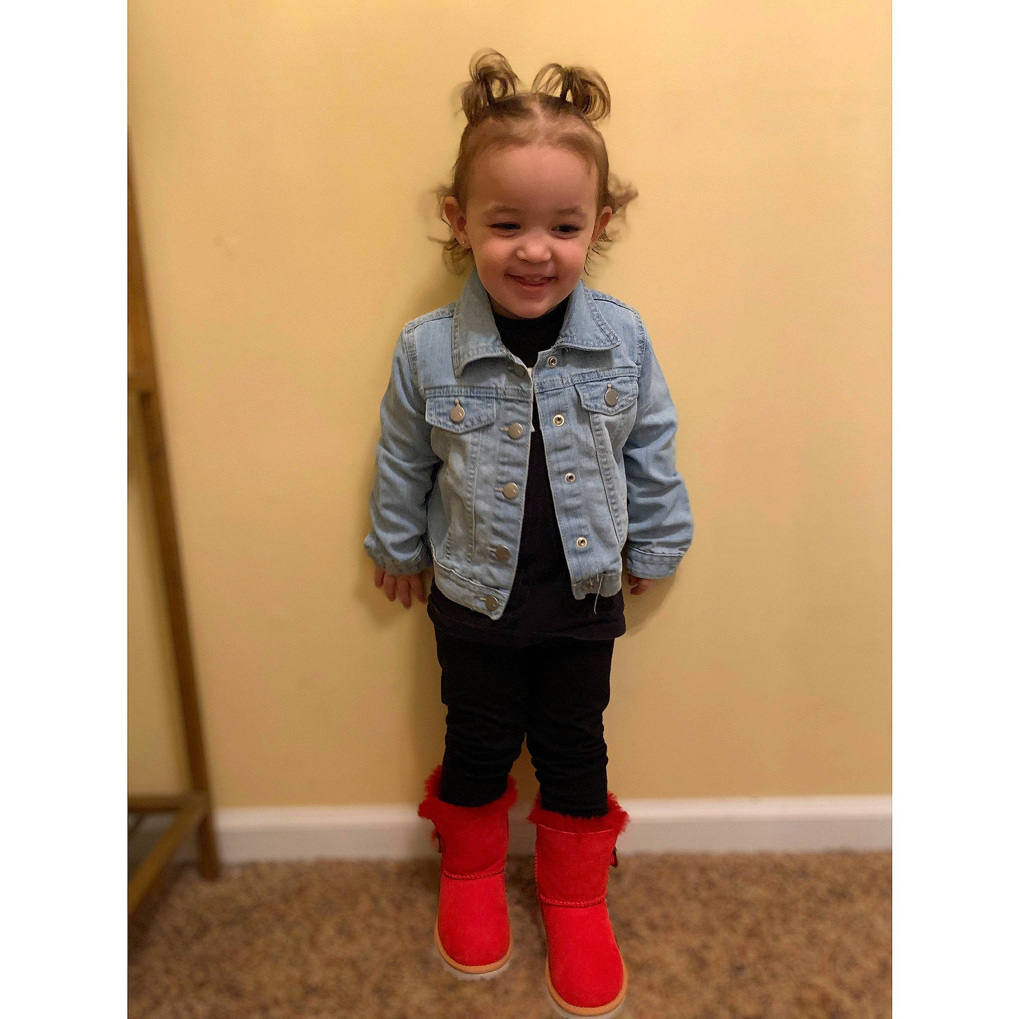 Makenna joined the competition — help win amazing prizes! beige, boot, child, child_model, clothing, denim, footwear, jacket, jeans, joy, khaki, knee, outerwear, person, riding_boot, shoe, sleeve, snapshot, standing, t_shirt