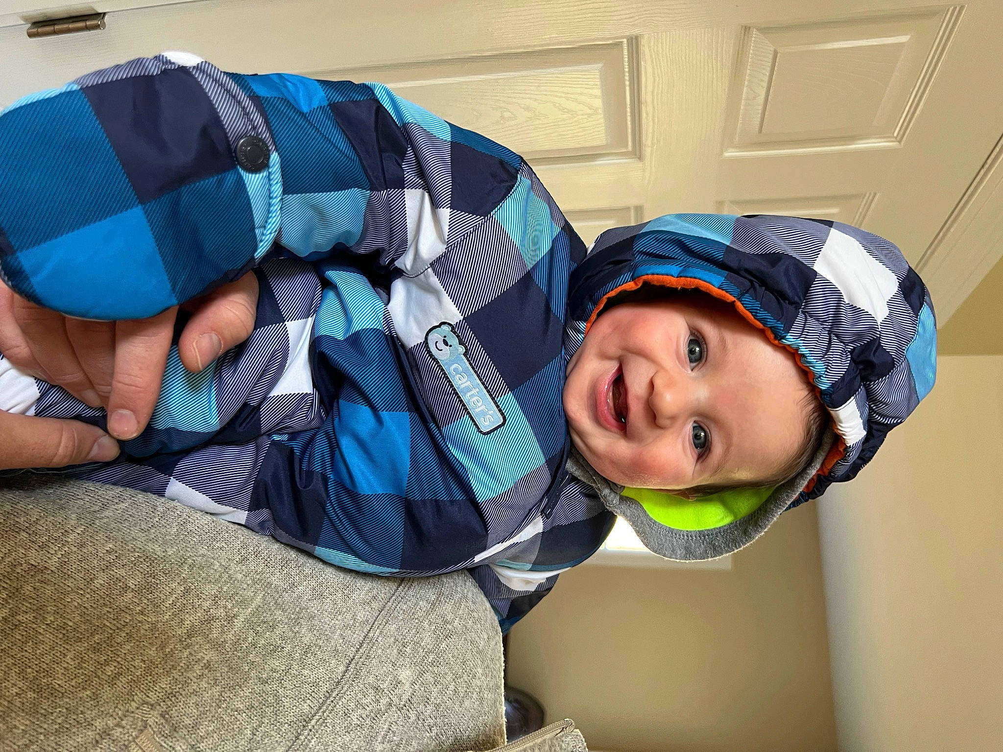 Luke joined the competition — help win amazing prizes! baby, baby_toddler_clothing, cap, child, comfort, electric_blue, eye, fashion_accessory, fun, happy, headwear, helmet, joy, leisure, outerwear, pattern, person, personal_protective_equipment, portrait_photography, sitting