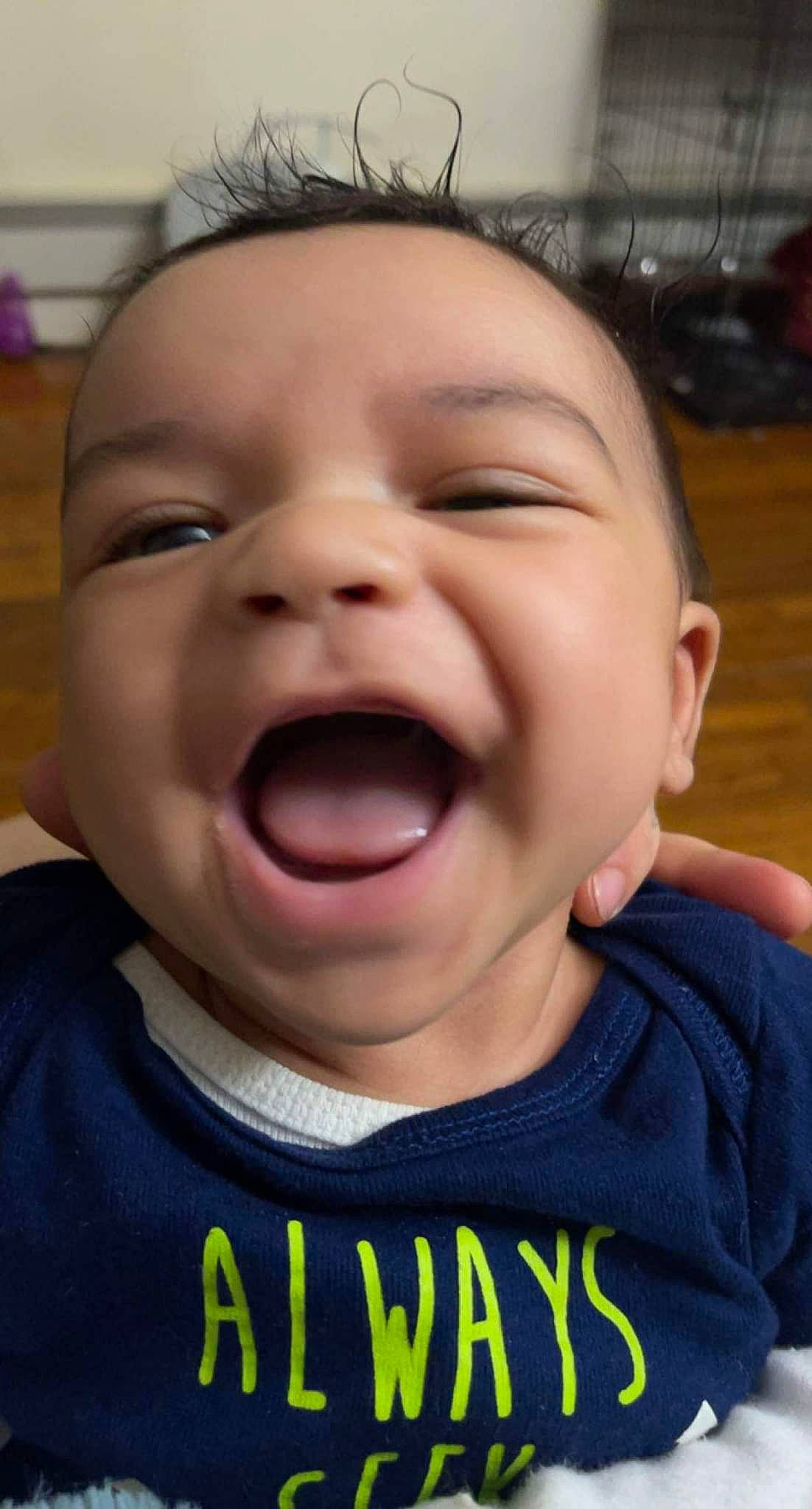 Marcellus joined the competition — help win amazing prizes! baby, baby_laughing, cheek, cool, ear, eyebrow, eyelash, finger, gesture, happy, iris, jaw, lip, mouth, nose, person, skin, smile, toddler, tongue