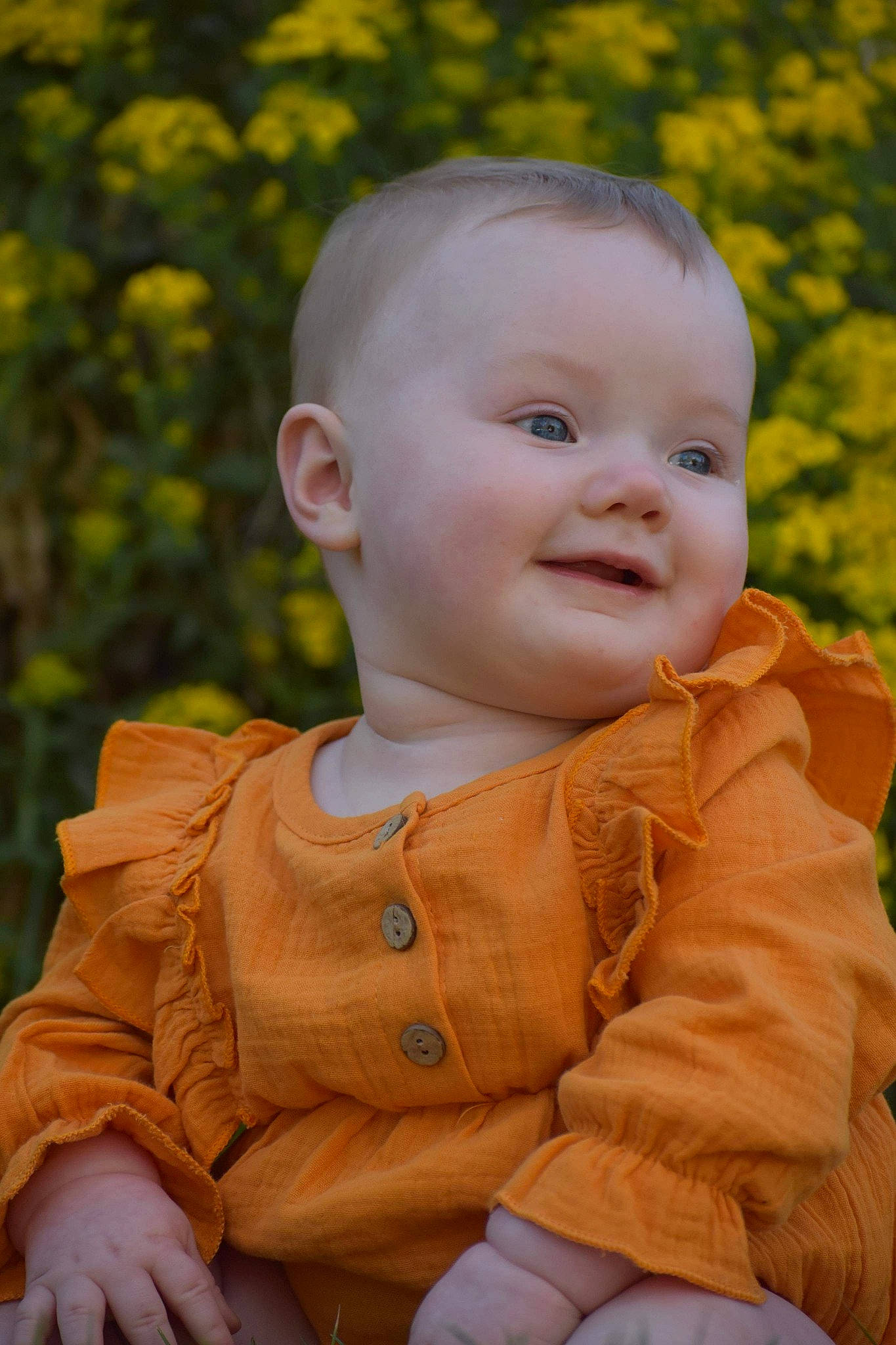 Coraline joined the competition — help win amazing prizes! baby_toddler_clothing, cheek, chin, clothing, eye, face, hairstyle, happy, head, joy, lip, nose, orange, outerwear, people_in_nature, person, plant, skin, sleeve, smile