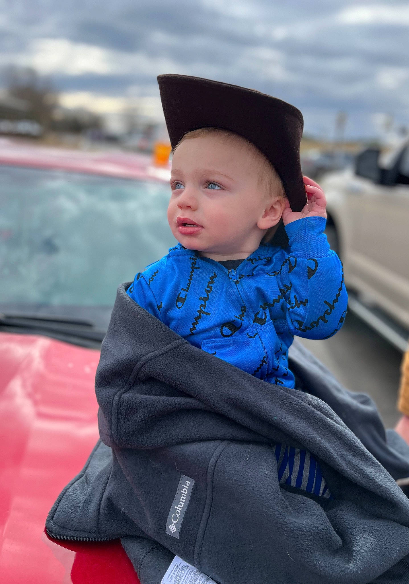 Ricky joined the competition — help win amazing prizes! auto_part, automotive_design, automotive_exterior, azure, baby, car, child, cloud, electric_blue, family_car, fashion_accessory, happy, hat, headwear, luxury_vehicle, motor_vehicle, person, sky, toddler, travel