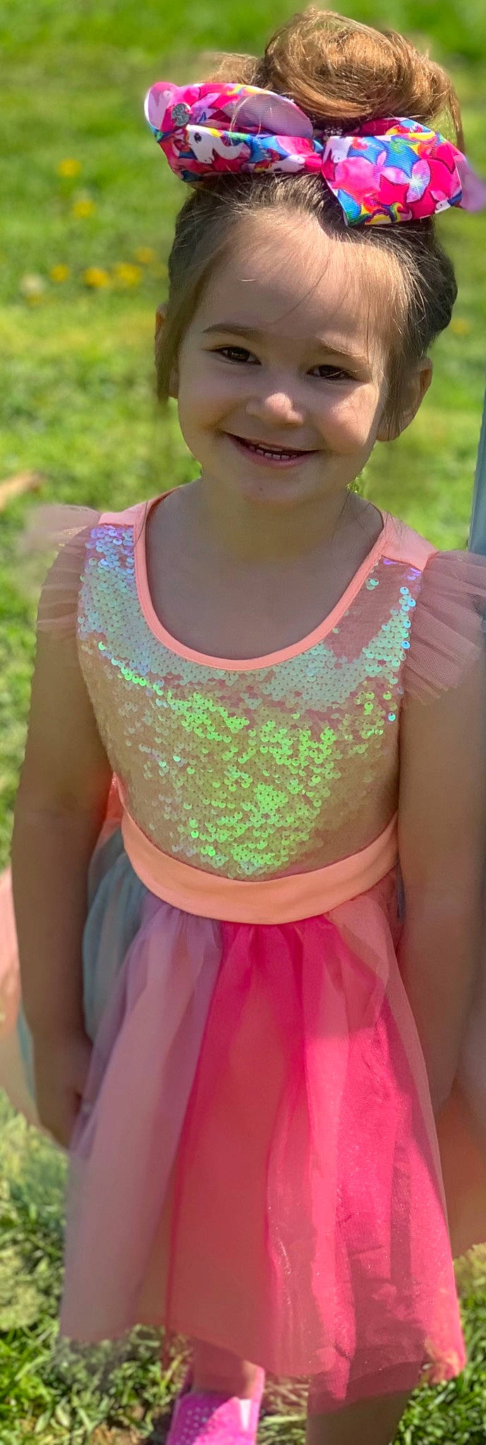 Audriella joined the competition — help win amazing prizes! day_dress, embellishment, event, formal_wear, fun, grass, happy, jewellery, joy, magenta, neck, pattern, person, pink, red, skin, sleeve, smile, summer, trunk