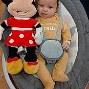 Isayah participe au concours pour gagner de l'argent avec cette photo : baby, baby_boy, baby_rocker, blue_couch, child, comfort, cute, face, indoor, infant, minnie_mouse, onesie, playtime, plush_toy, red_dress, seated, smiling, soft_toy, tiled_floor, yellow_clothing