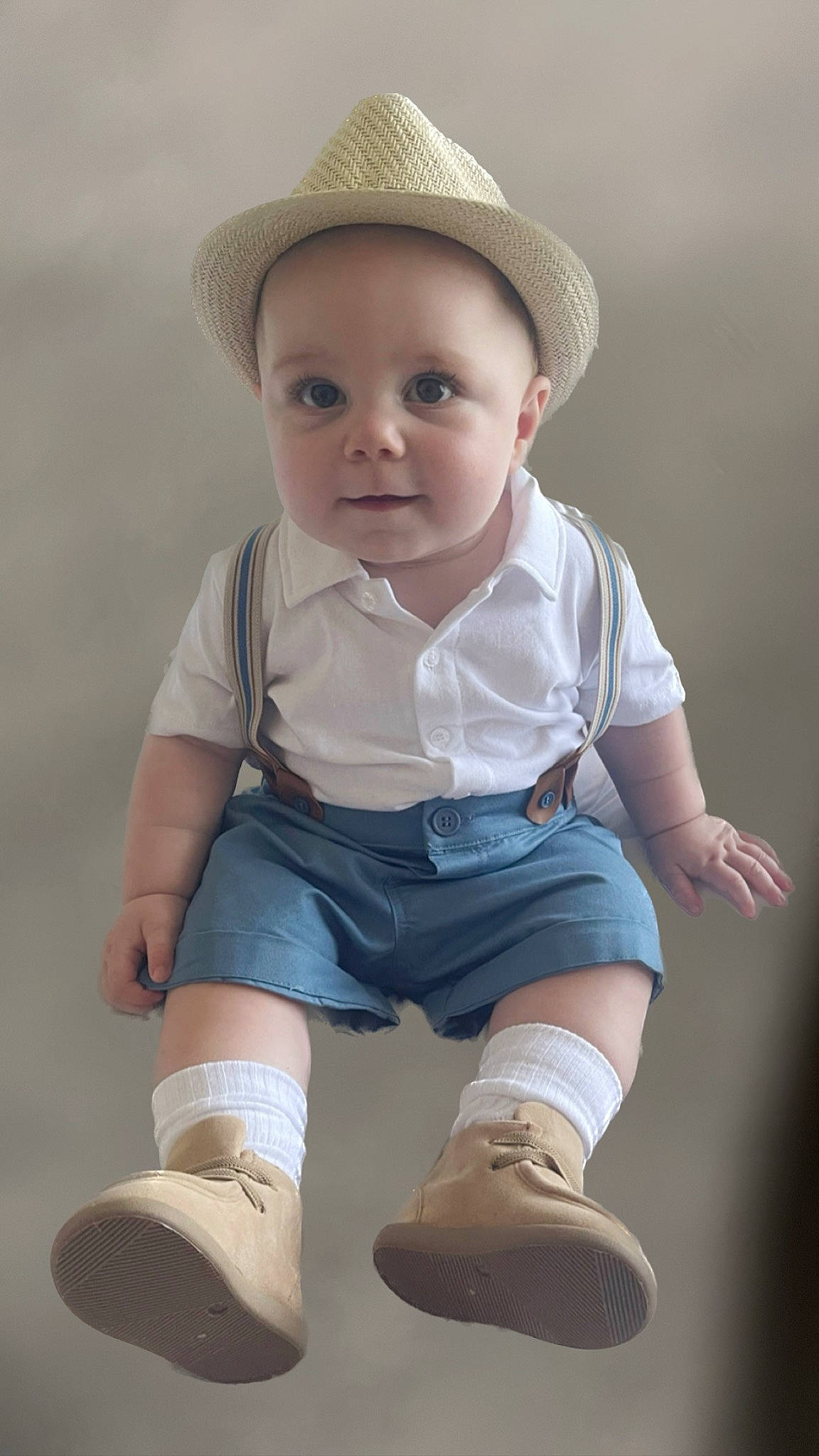 Kai joined the competition — help win amazing prizes! baby, baby_toddler_clothing, child, collar, cool, face, flash_photography, footwear, happy, hat, headgear, knee, person, photograph, skin, sleeve, sneakers, sock, standing, toddler