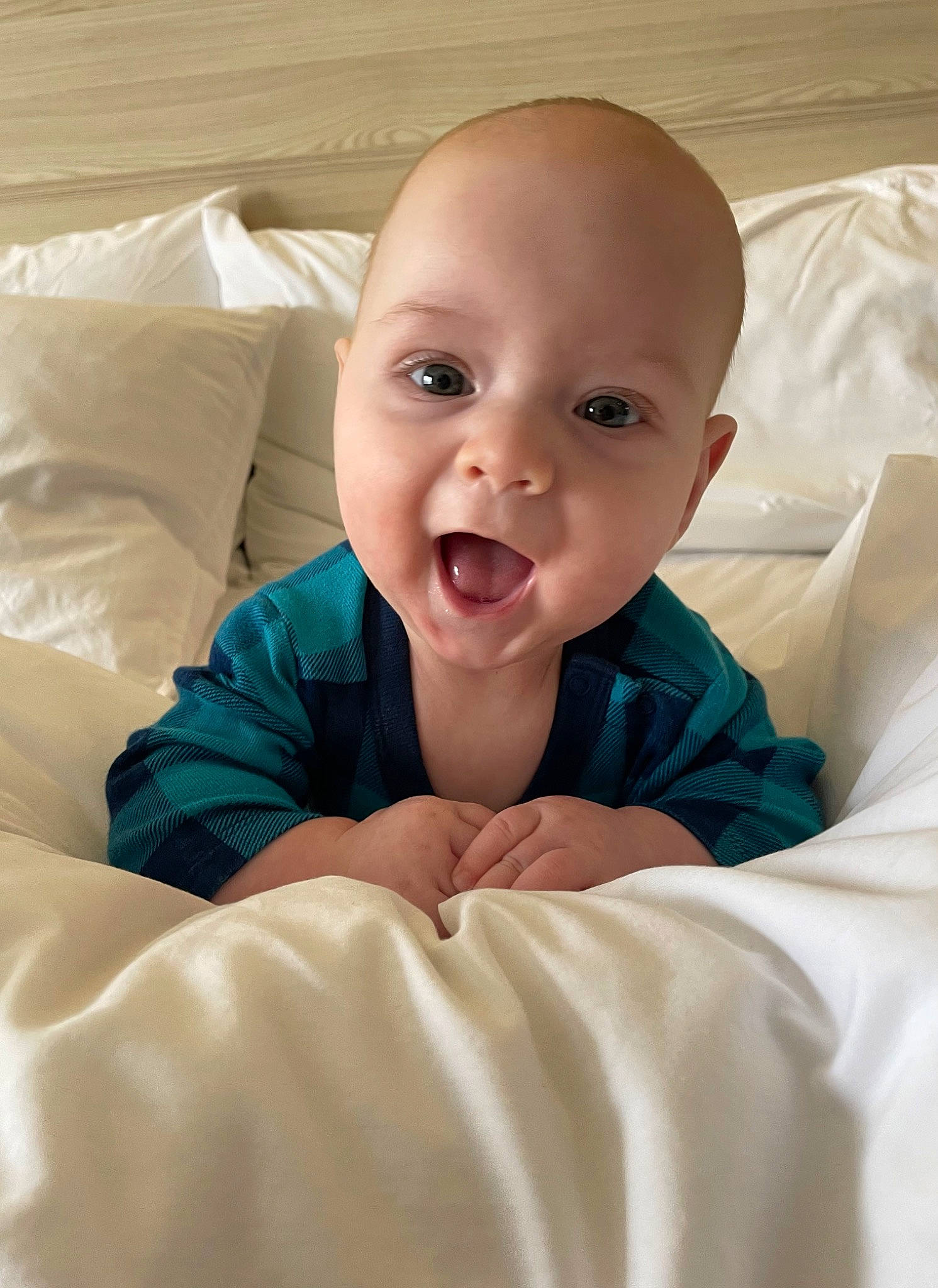 Landyn joined the competition — help win amazing prizes! baby, baby_toddler_clothing, bedding, cheek, child, chin, comfort, eye, happy, head, iris, linens, mouth, nose, person, room, sitting, skin, sleeve, smile