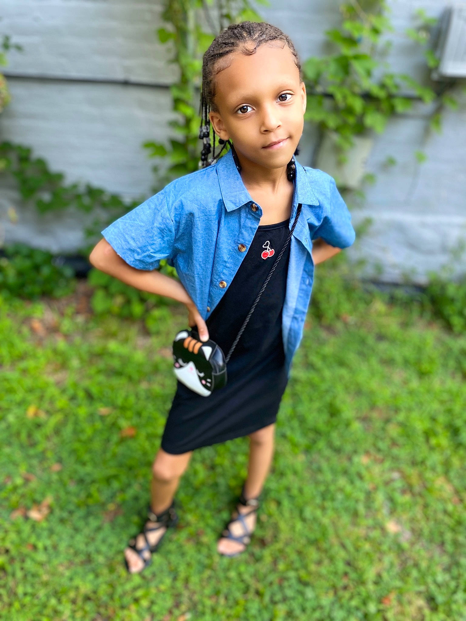 Lyrique joined the competition — help win amazing prizes! denim, electric_blue, face, footwear, grass, grassland, happy, jewellery, leisure, pattern, person, plant, recreation, sandal, shirt, shorts, sleeve, street_fashion, t_shirt, toddler