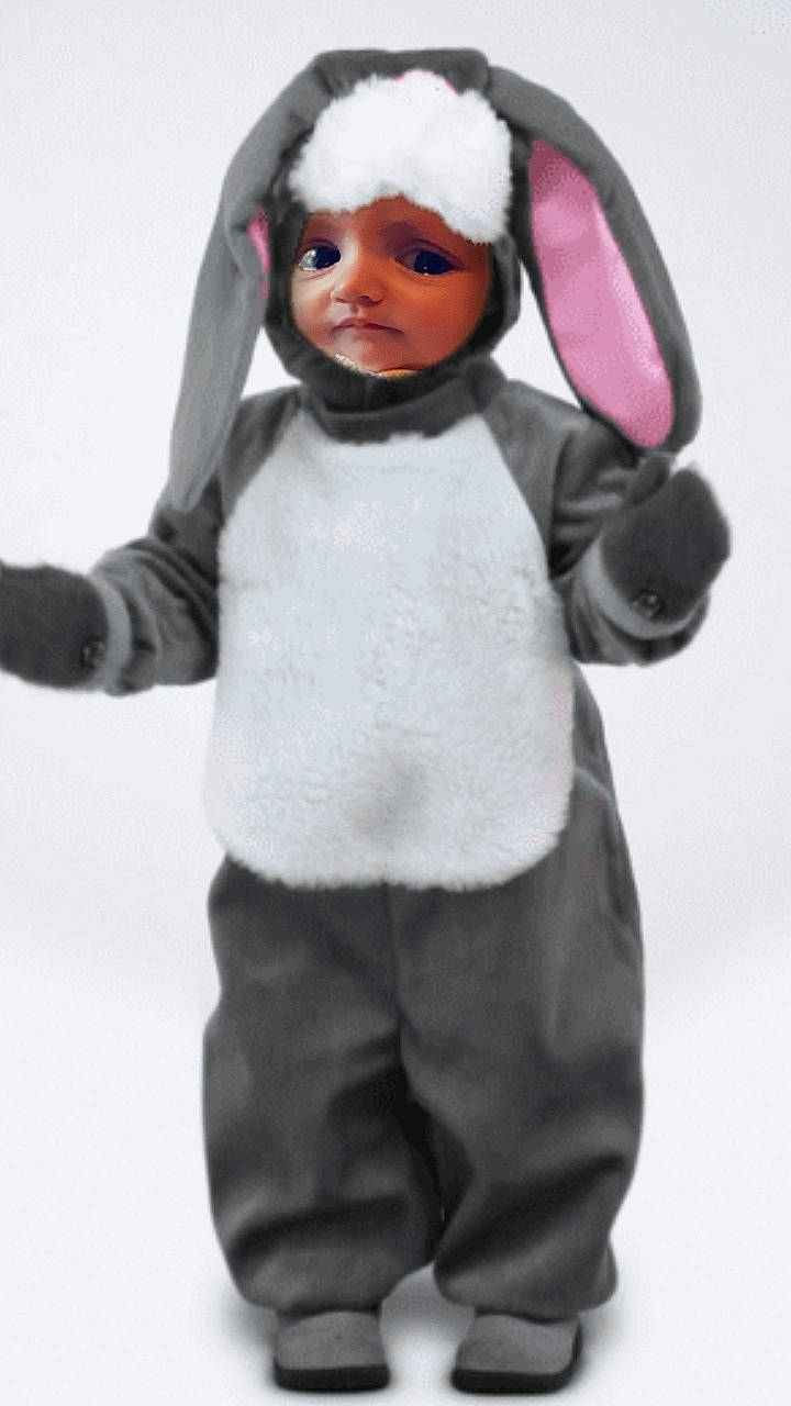 Oceane participe au concours pour gagner de l'argent avec cette photo : child, costume, doll, ear, fur, headwear, mascot, person, pink, plush, stuffed_toy, toddler, toy