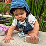 Duleivis Isabella joined the competition — help win amazing prizes! baby_shoes, child, colorful_tiles, curious, cute, denim_hat, denim_overalls, exploring, footwear, greenery, hand, nature, outdoor, pacifier, plants, stone_ledge, sunlight, toddler, white_shirt, young_child