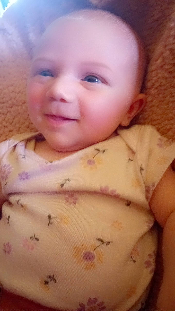 Adeline joined the competition — help win amazing prizes! baby, baby_toddler_clothing, cheek, chest, child, comfort, happy, iris, lip, mouth, neck, nose, pattern, peach, person, pink, skin, sleeve, smile, stomach