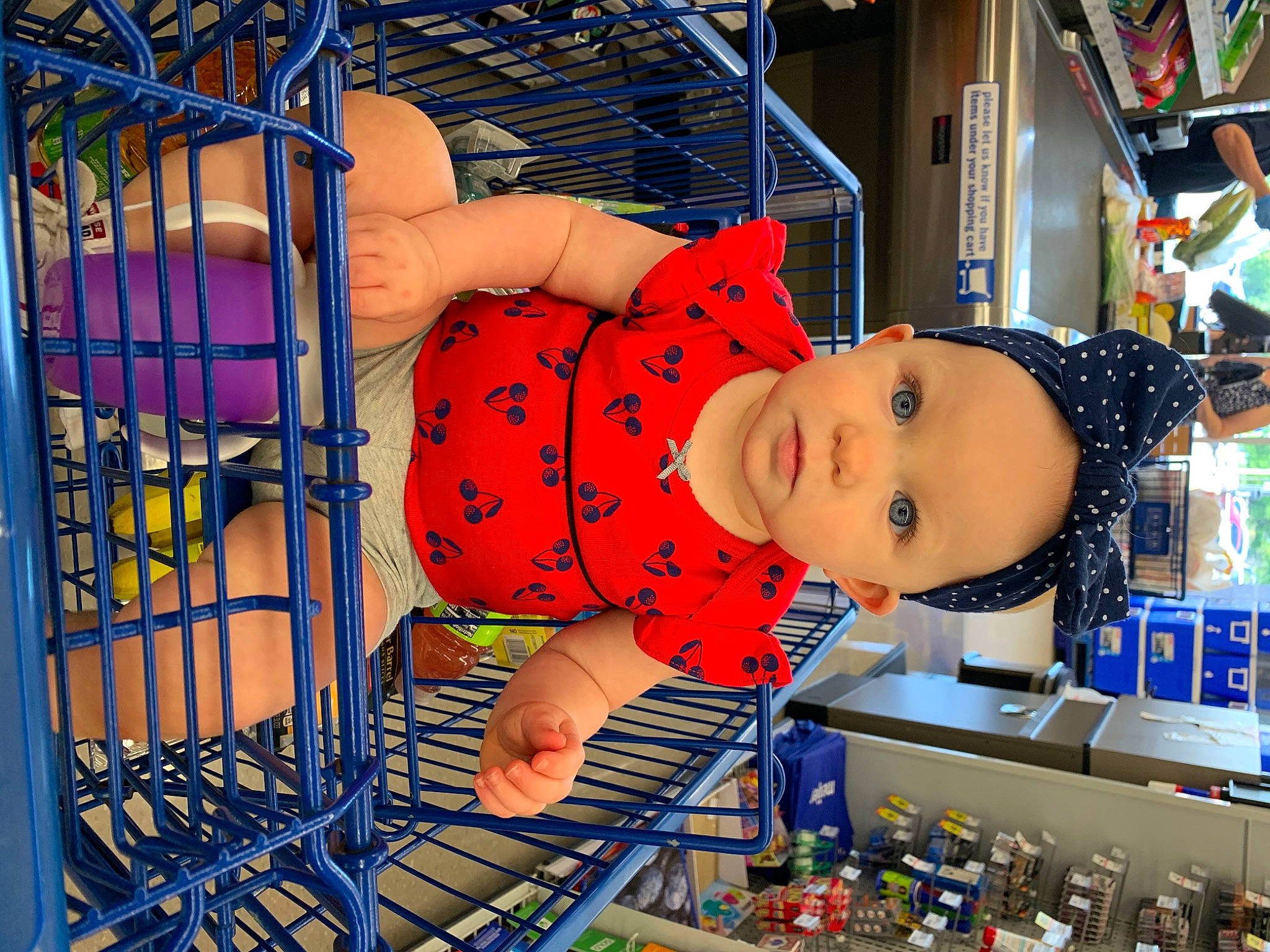 Piper is registered to the contest to win money with this photo: baby, cheek, child, headwear, person, supermarket, toddler, toy