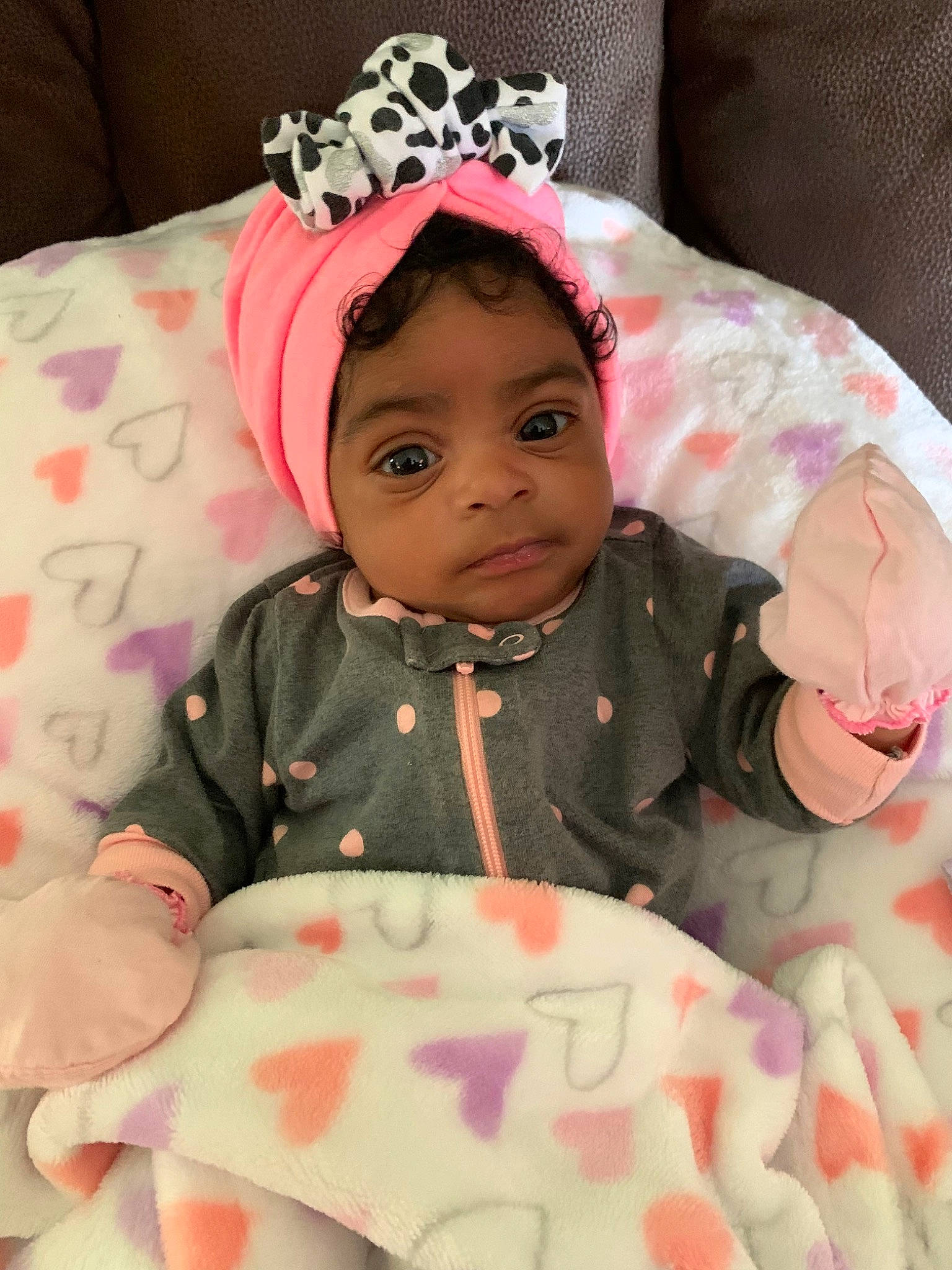 Hazel joined the competition — help win amazing prizes! baby, baby_toddler_clothing, cheek, child, comfort, costume_hat, event, face, facial_expression, happy, headgear, headpiece, headwear, linens, person, pink, product, skin, sleeve, textile