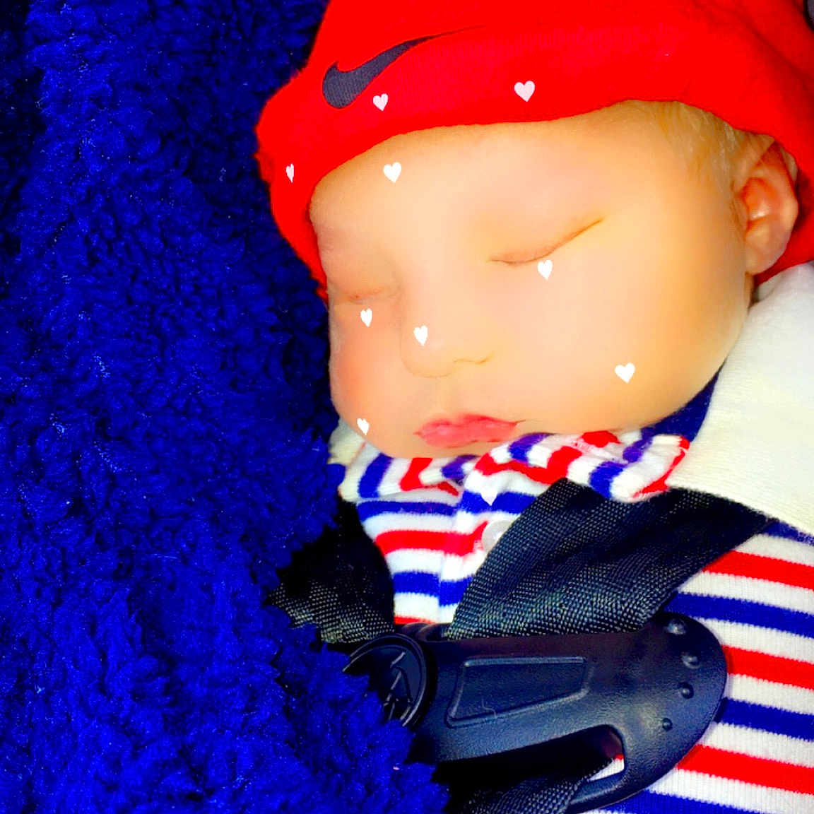 Jamison joined the competition — help win amazing prizes! azure, baby_toddler_clothing, baseball_cap, blue, cap, carmine, doll, electric_blue, fashion_accessory, fictional_character, jersey, magenta, pattern, red, sleeve, sports_uniform, sportswear, textile, toy, uniform