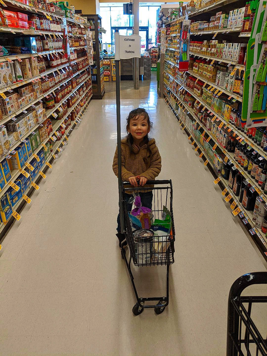 Aurelia joined the competition — help win amazing prizes! aisle, building, cart, convenience_store, customer, floor, grocery_store, joy, person, retail, shopping, shopping_cart, supermarket, vehicle