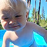 toddler, child, blond_hair, outdoor, pool, water, summer, sunlight, trees, sky, nature, play, cute, happy, bare_chest, blue, person, smile, face, young