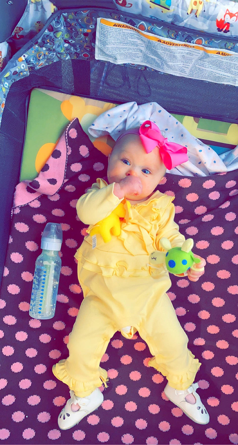 Sawyer joined the competition — help win amazing prizes! baby, baby_products, baby_toddler_clothing, beauty, bottle, child, event, fun, happy, magenta, pattern, person, pink, play, product, purple, smile, textile, toddler, violet