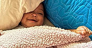 Tiana is registered to the contest to win money with this photo: baby, baby_bottle, blanket, blue_quilt, child, comfort, cozy, cute, face, fleece, happy, indoors, infant, pink, resting, sleepy, smile, snuggle, soft_texture, warm