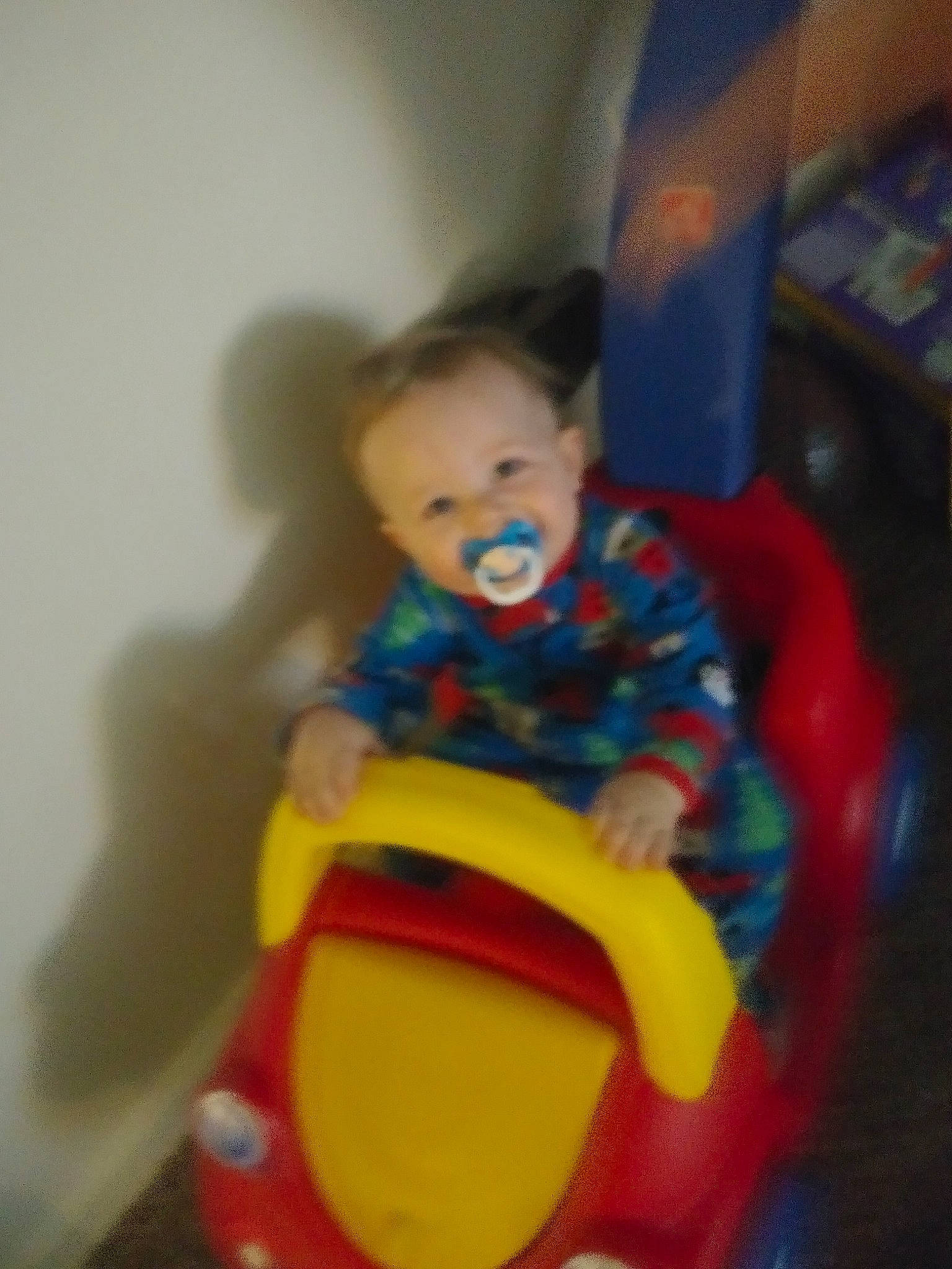 Haden is registered to the contest to win money with this photo: baby, baby_products, baby_toys, child, fun, person, play, product, sitting, smile, toddler, toy, yellow