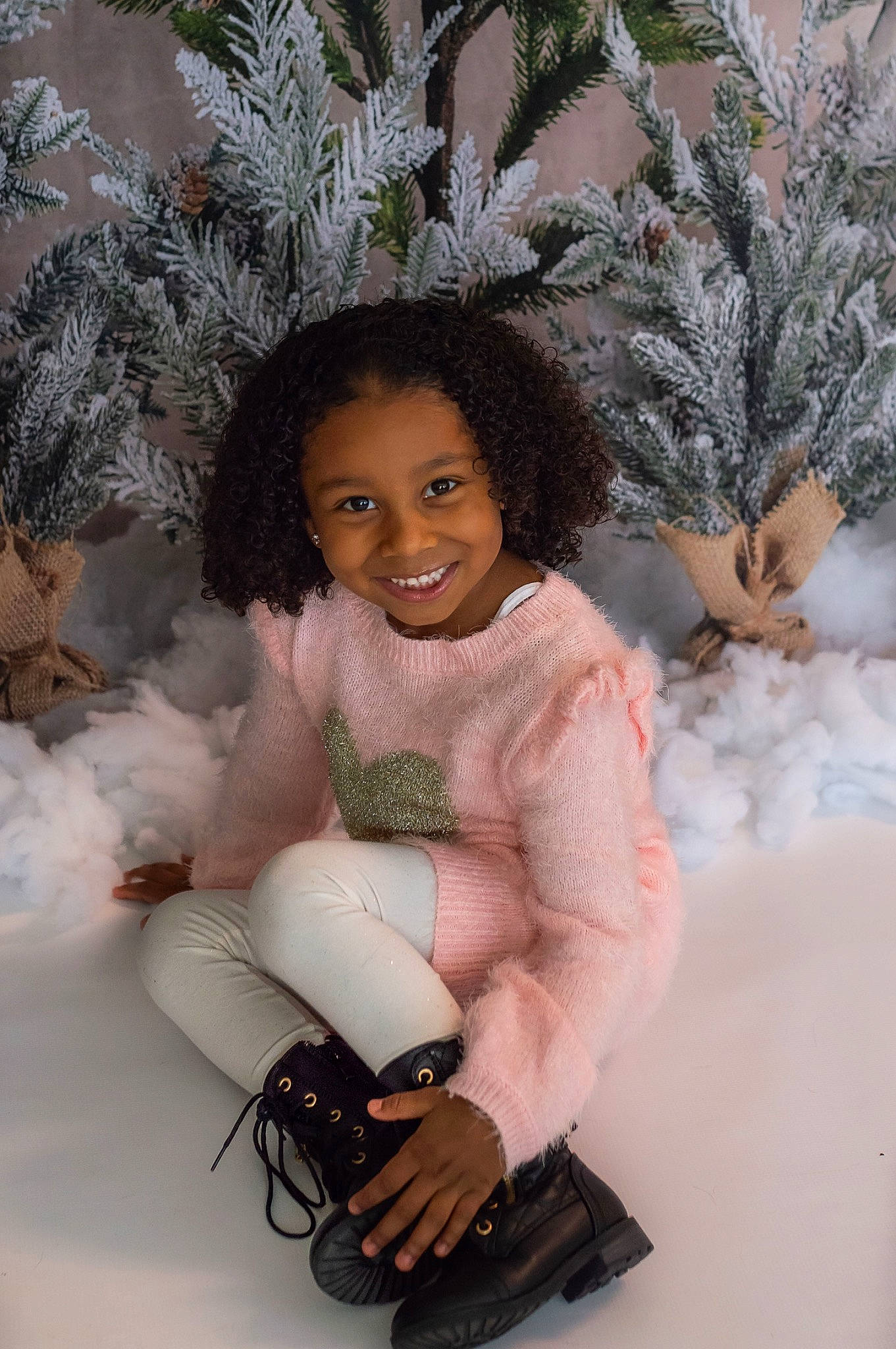Ayva joined the competition — help win amazing prizes! child, fur, joy, person, sitting, smile, snow, toddler, tree, winter