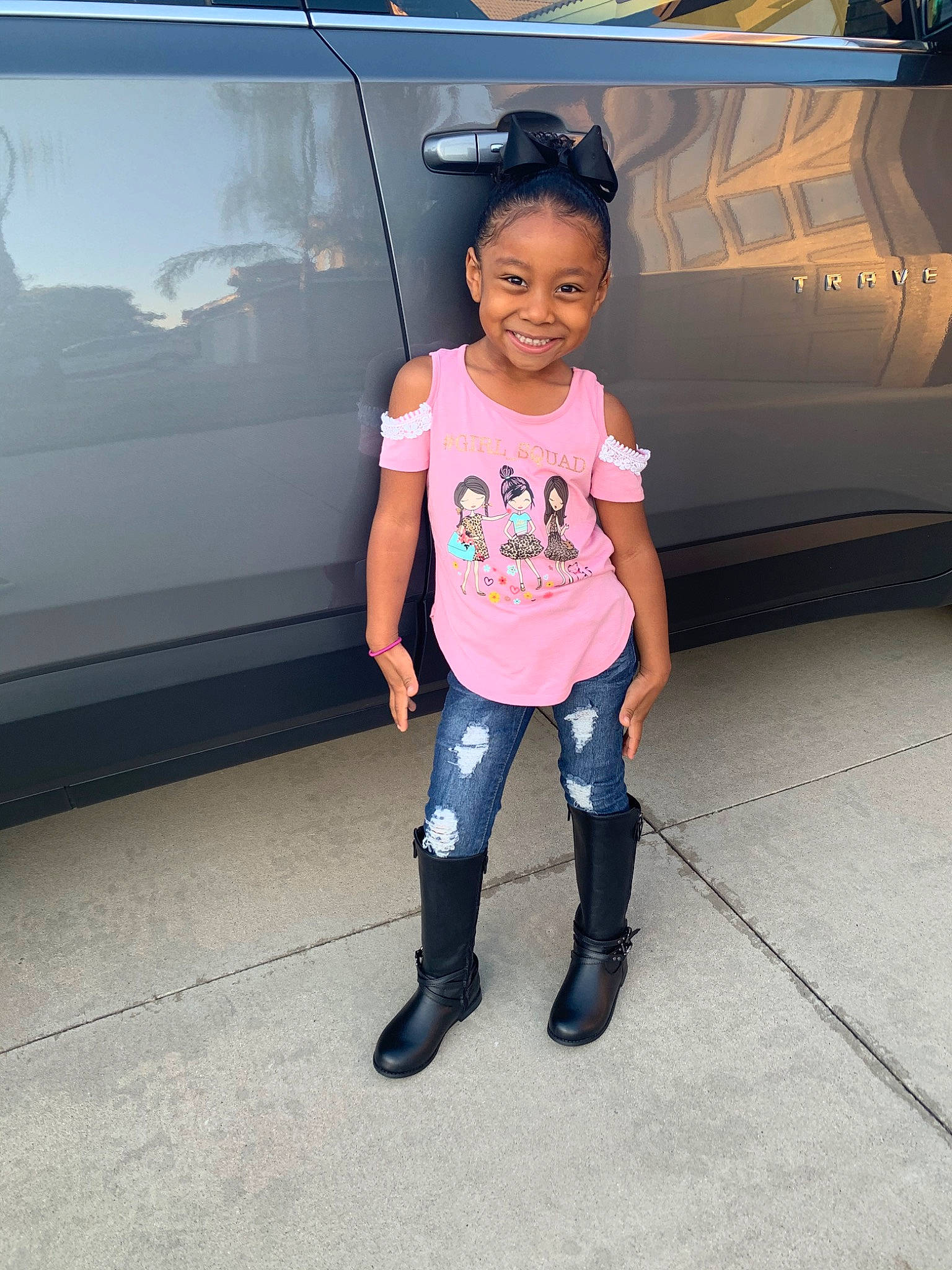 Ayva joined the competition — help win amazing prizes! car, child, cool, family_car, footwear, fun, jeans, joy, luxury_vehicle, person, pink, shoe, smile, snapshot, standing, t_shirt, toddler, vacation, vehicle