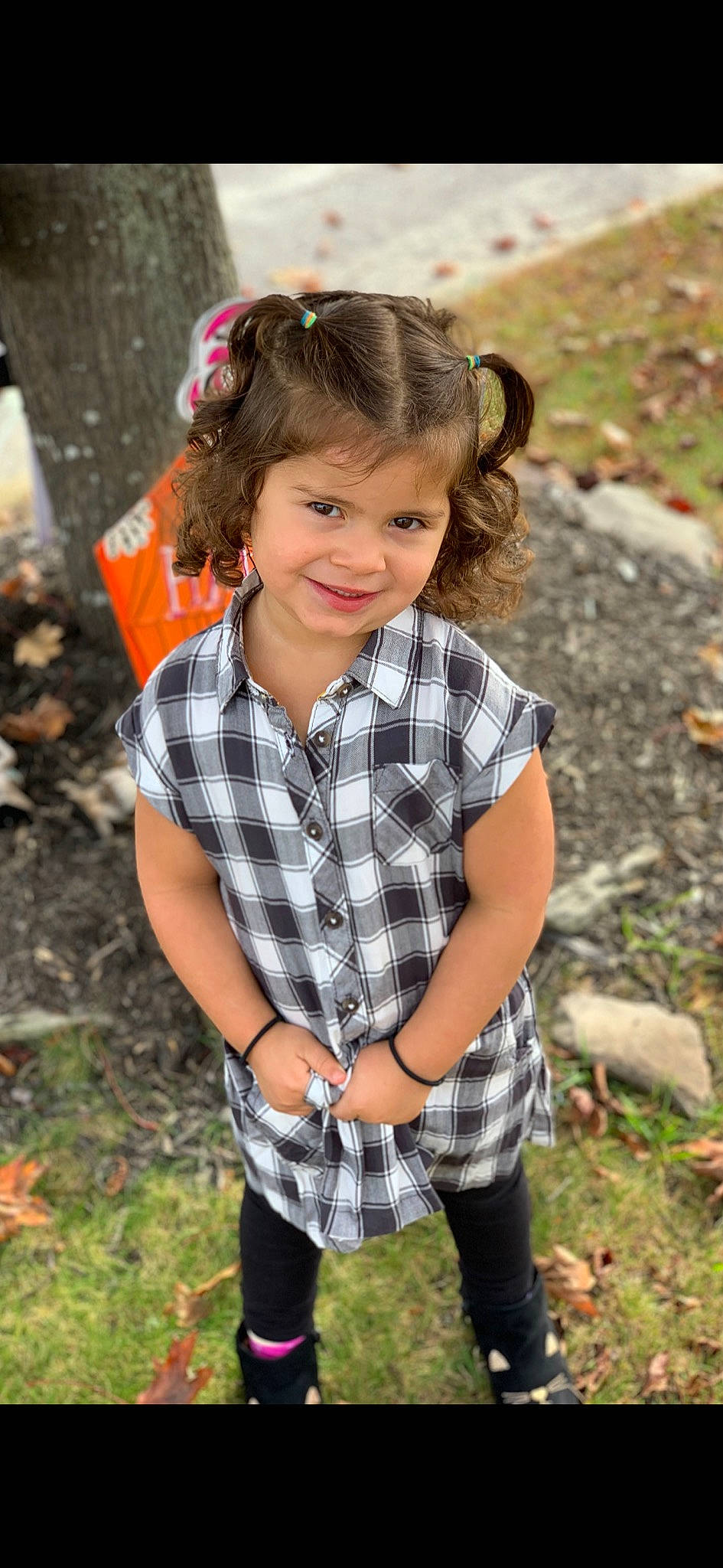 Frankie Marie is registered to the contest to win money with this photo: child, child_model, design, fawn, joy, pattern, person, photography, plaid, plant, sleeve, smile, tartan, textile, toddler, tree
