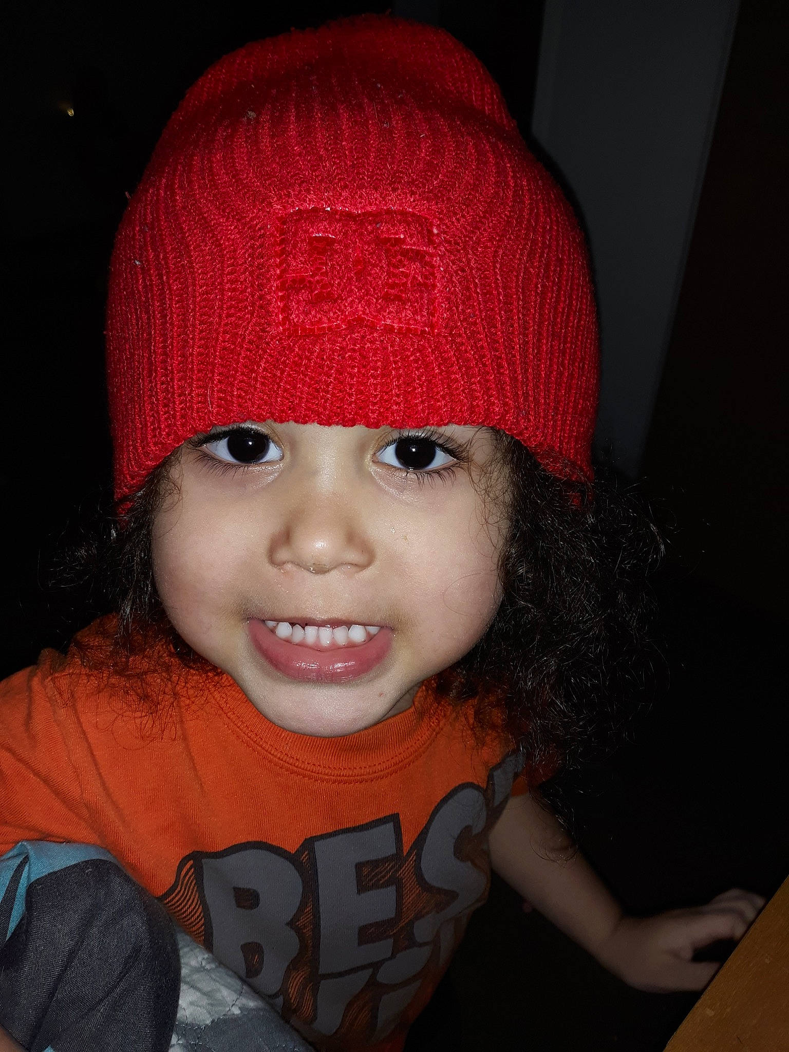 Jaiden is registered to the contest to win money with this photo: beanie, bonnet, cap, cheek, child, child_model, clothing, crochet, fashion_accessory, hat, headgear, joy, knit_cap, knitting, lip, person, smile, toddler, wool